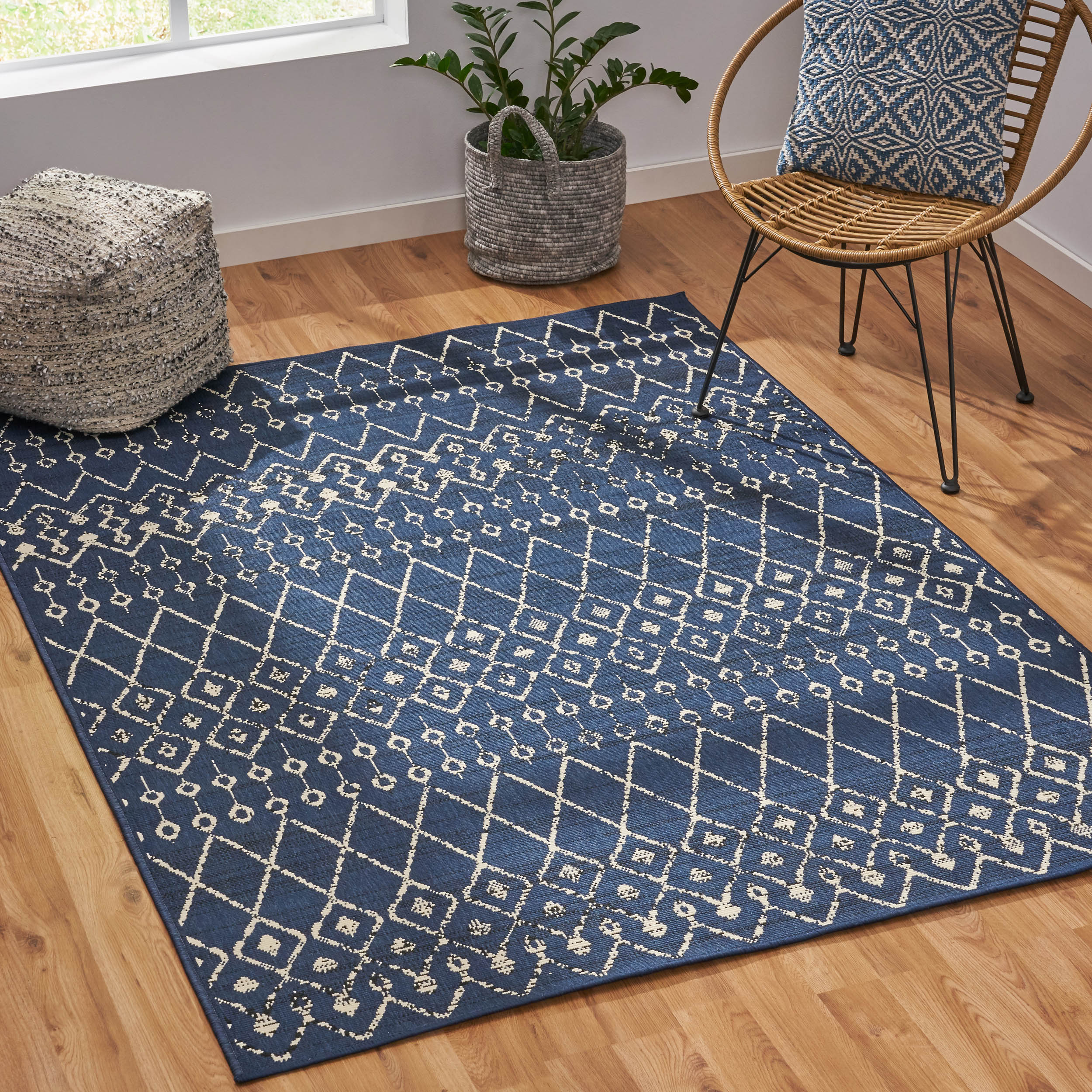 Calamity Navy Boho 63" x 84" Polypropylene Outdoor Area Rug