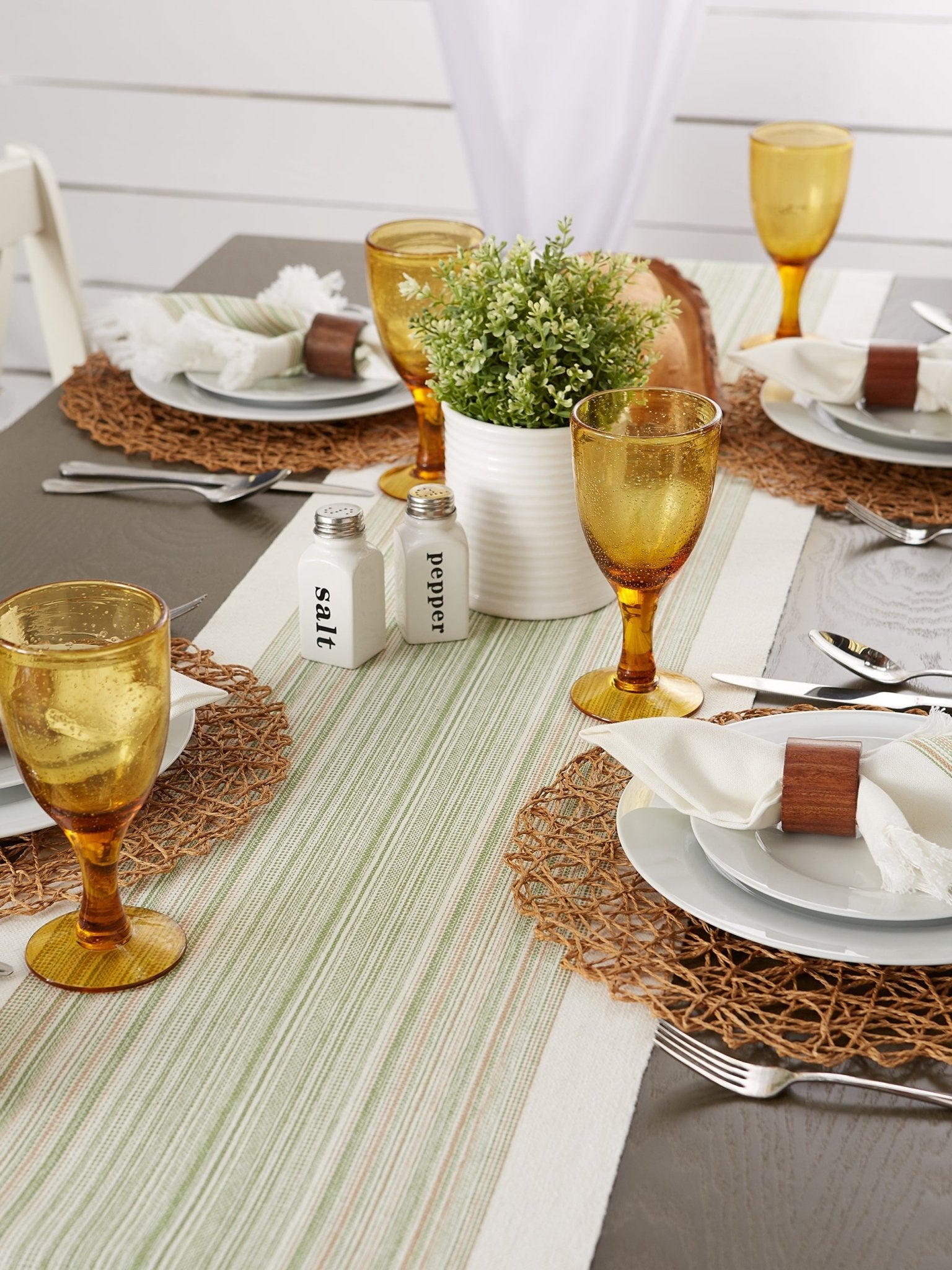 Thyme Striped Fringe Ribbed Table Runner 14X108 - Table Runners