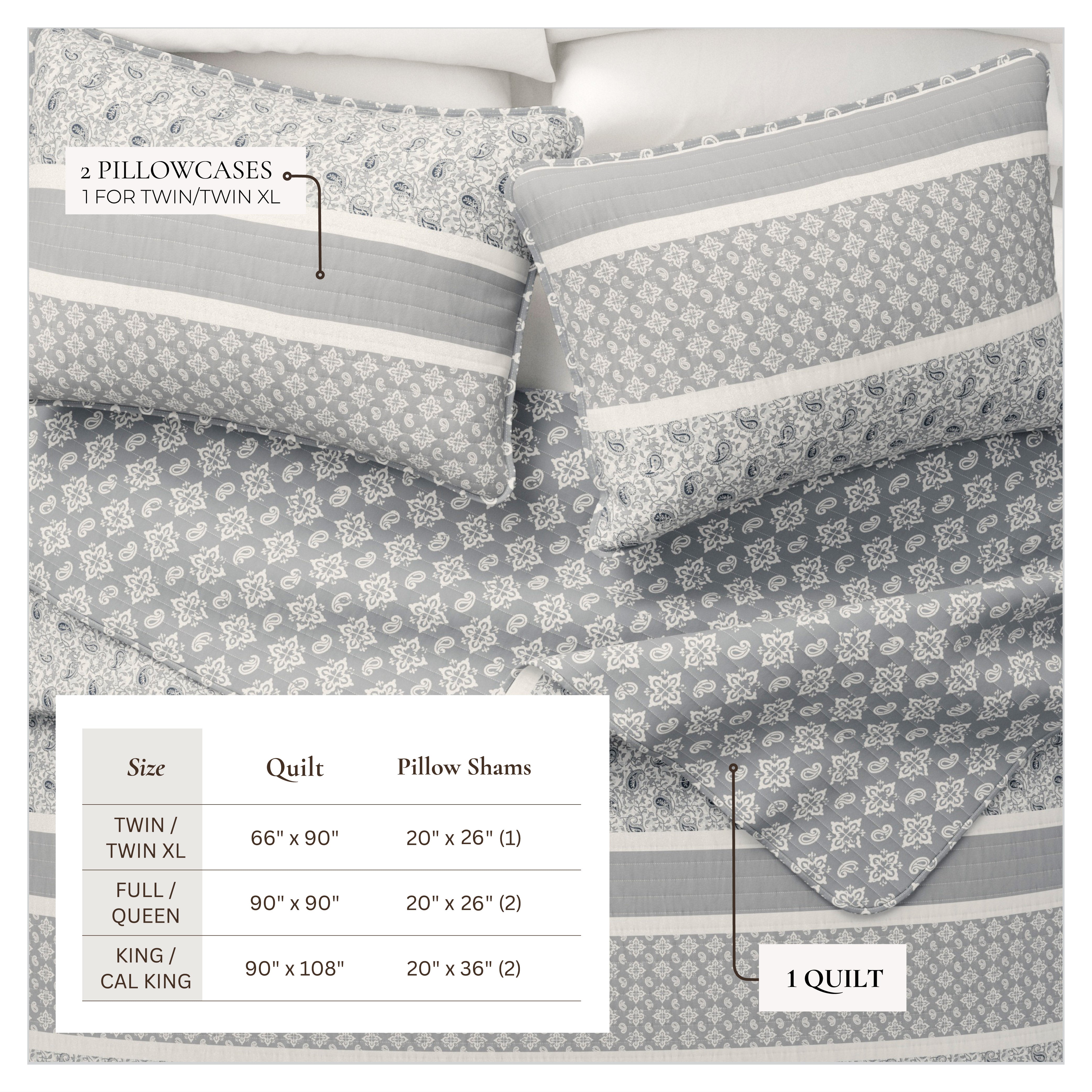 Paisley Patchwork Stripe Reversible Quilt Set with Shams