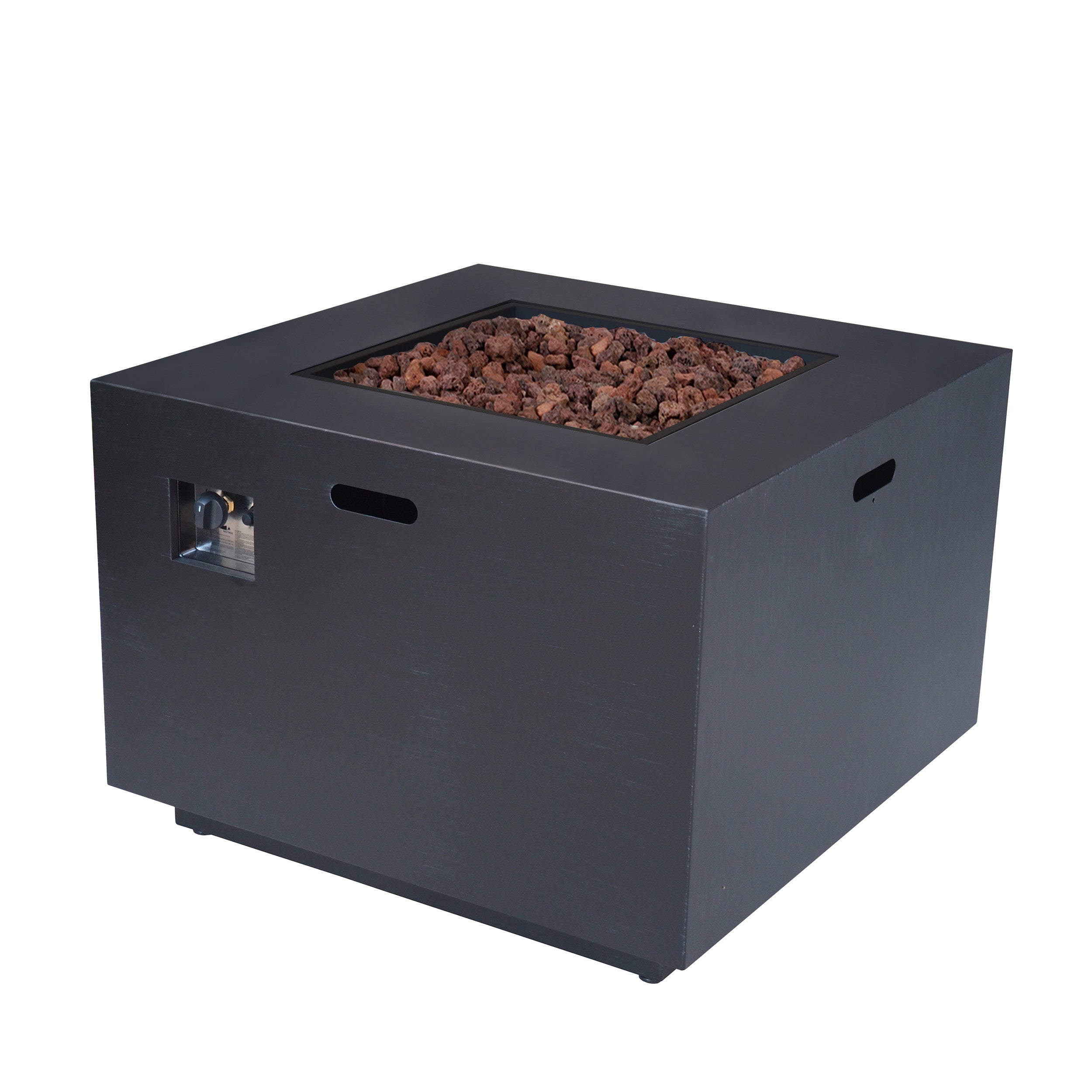 33" Outdoor Iron Square Propane Fire Pit, Tank Inside, 50,000 BTU