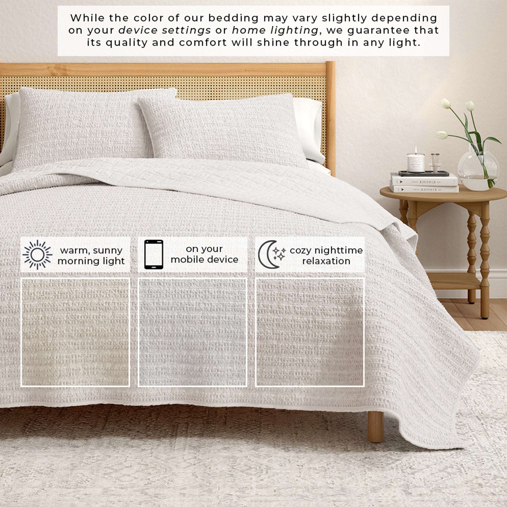 100% Cotton Garment Washed Honeycomb Waffle Quilt and Sham Set
