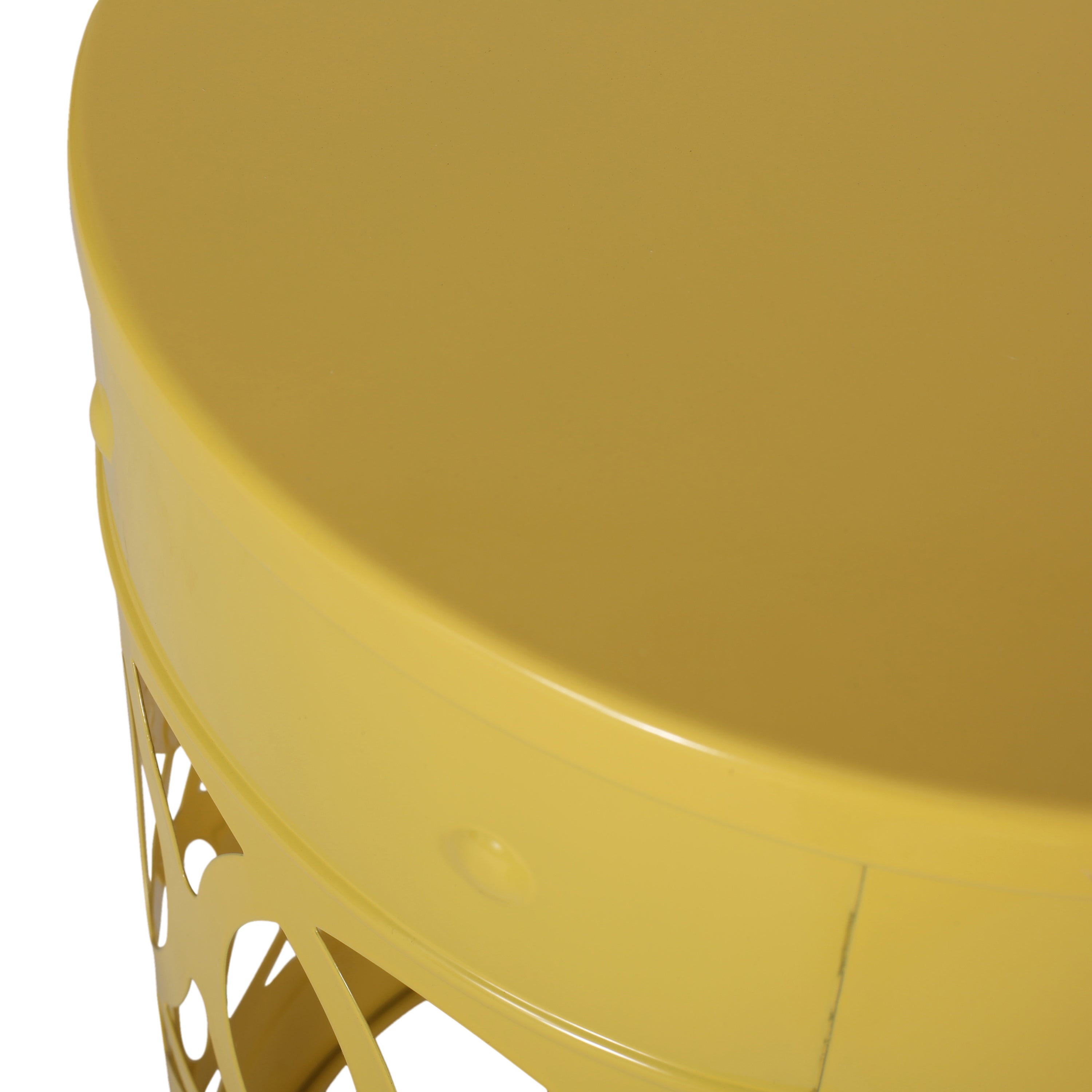 Symmetry Yellow Outdoor Cylindrical End Table with Overlapping Circle Pattern