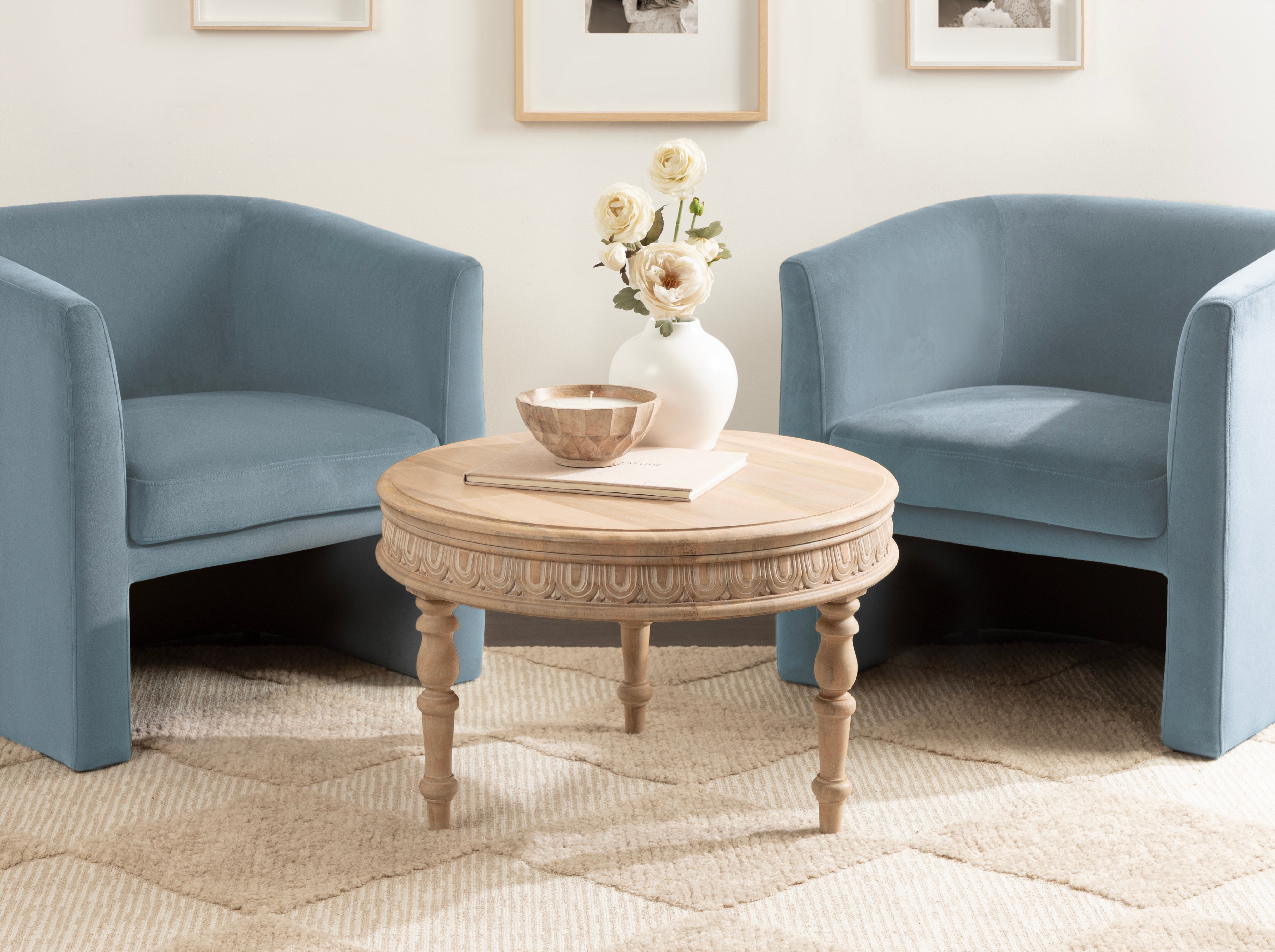 Patresa Carved Round Wood Coffee Table