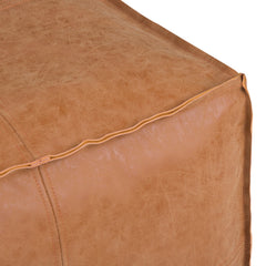 Tranquilize Faux Leather Square Pouf with Top Stitching Detail and Zipper - Pouf