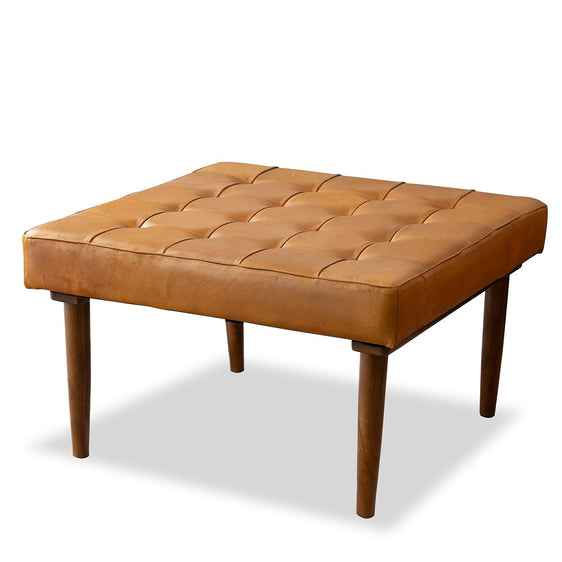 Tufted Square Genuine Leather Upholstered Ottoman - Ottomans