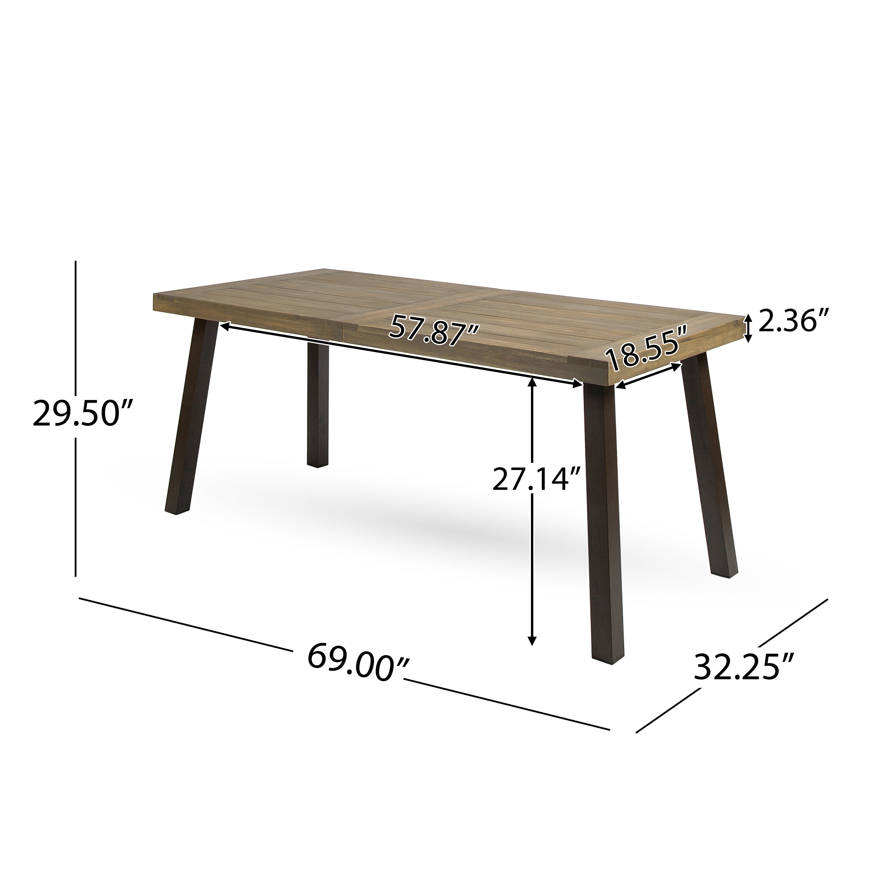 Della Outdoor Acacia Wood Dining Table with Metal Legs