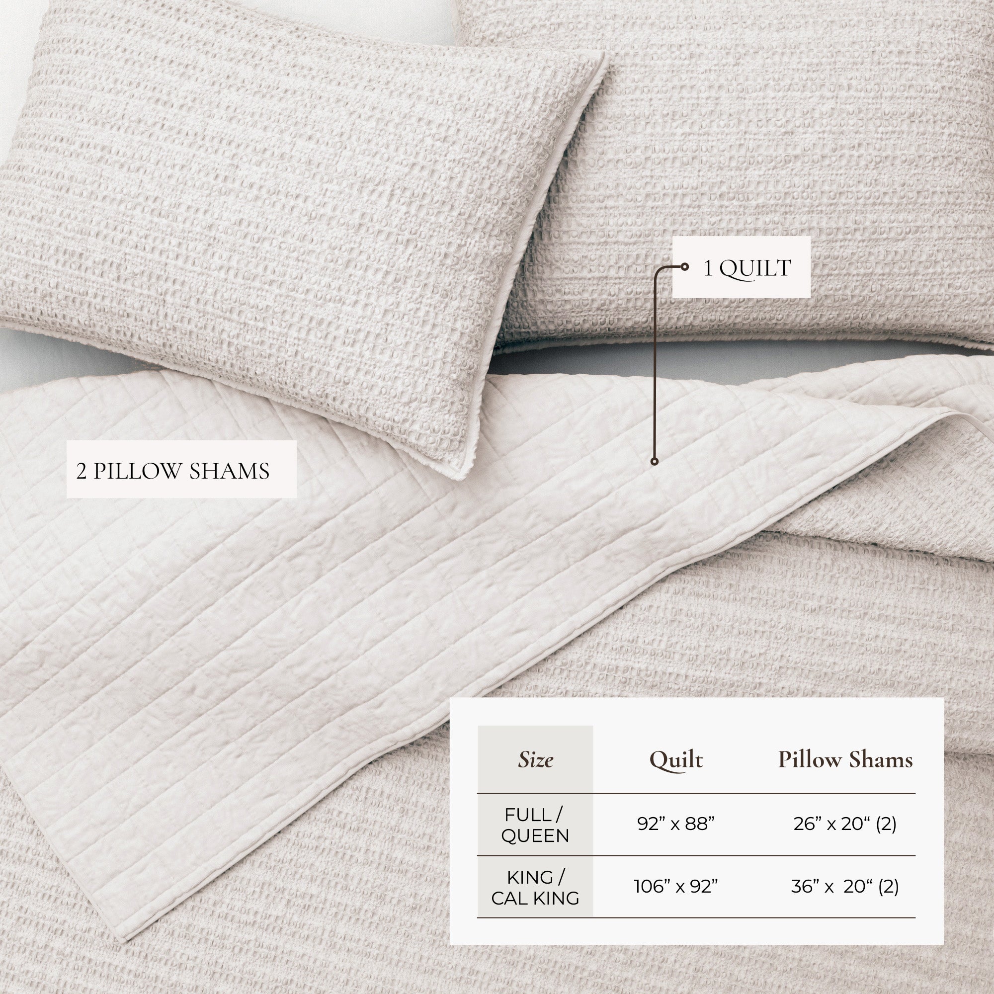 100% Cotton Garment Washed Honeycomb Waffle Quilt and Sham Set
