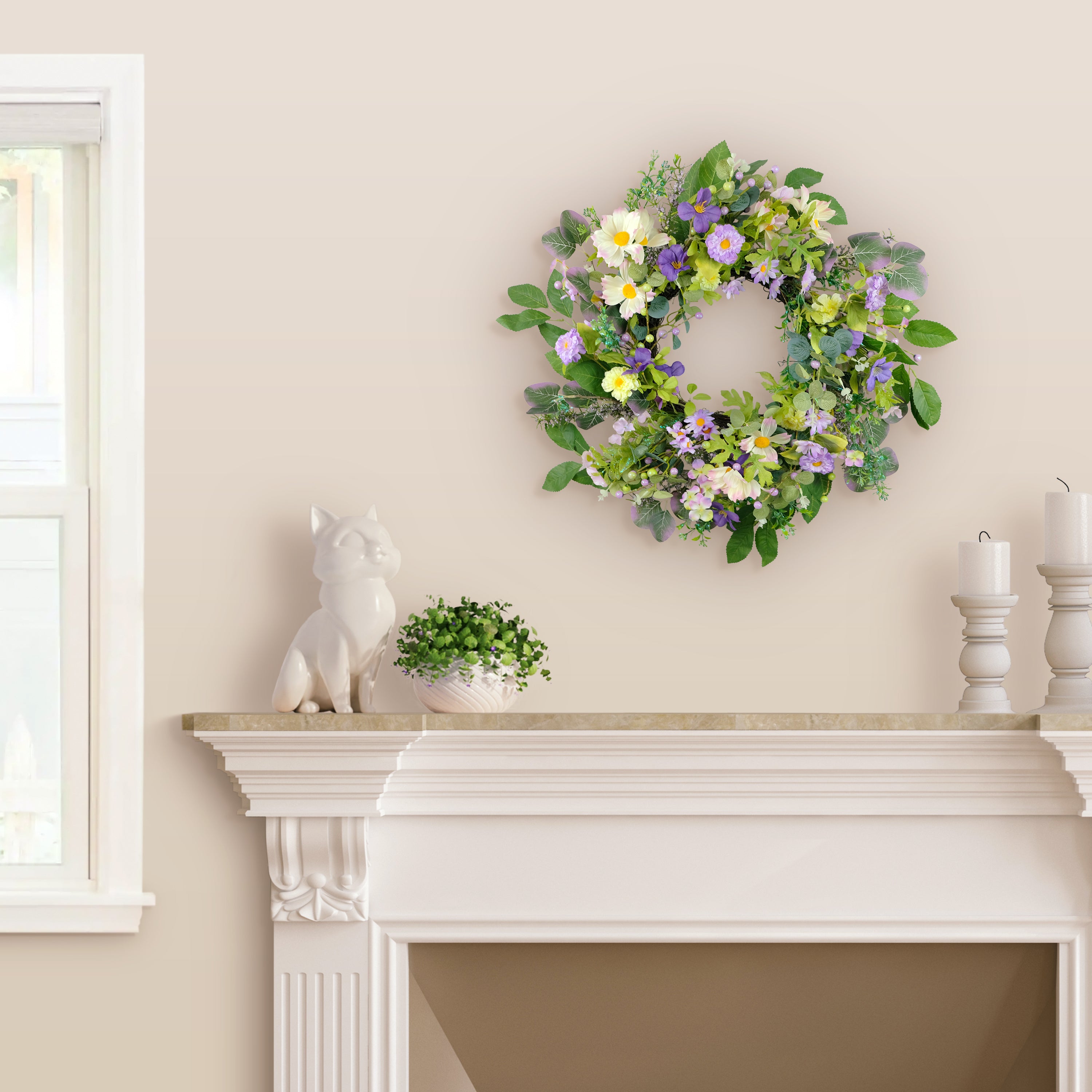 24" Artificial Daisy Floral Spring Wreath, Purple