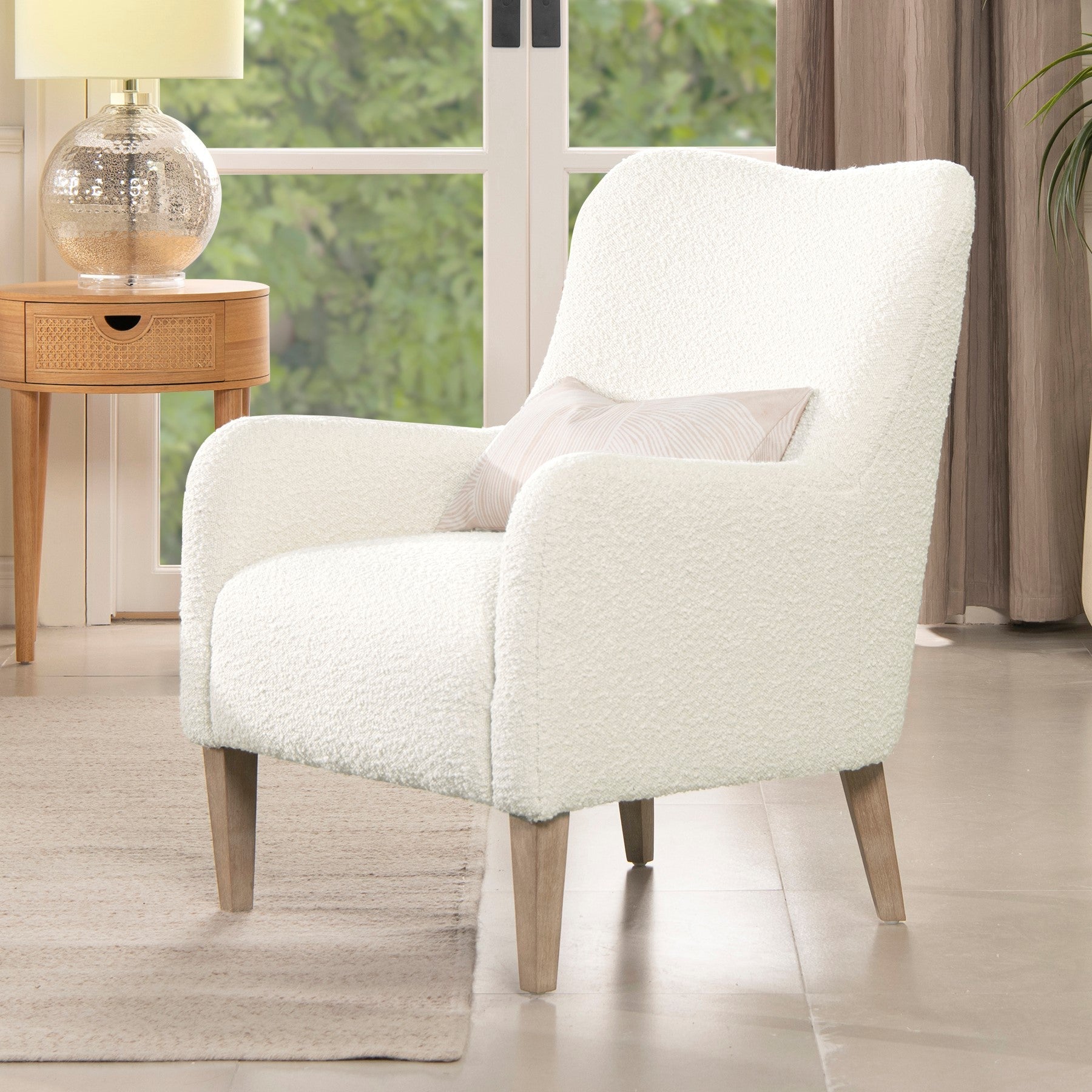 Upholstered Accent Chair with Curved Arms and Wood Legs - Accent Chairs