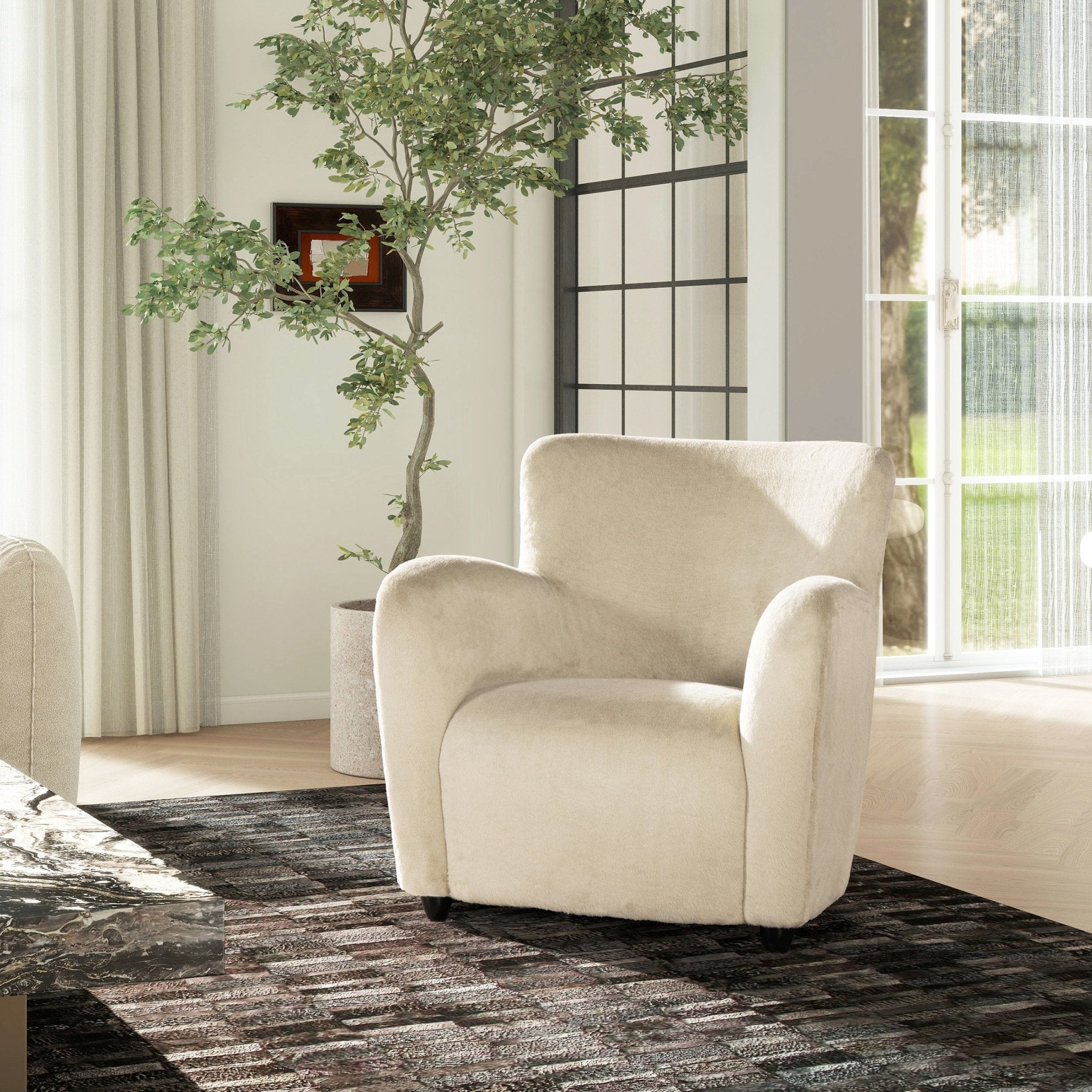 Upholstered Arm Chair with Curved Back - Accent Chairs