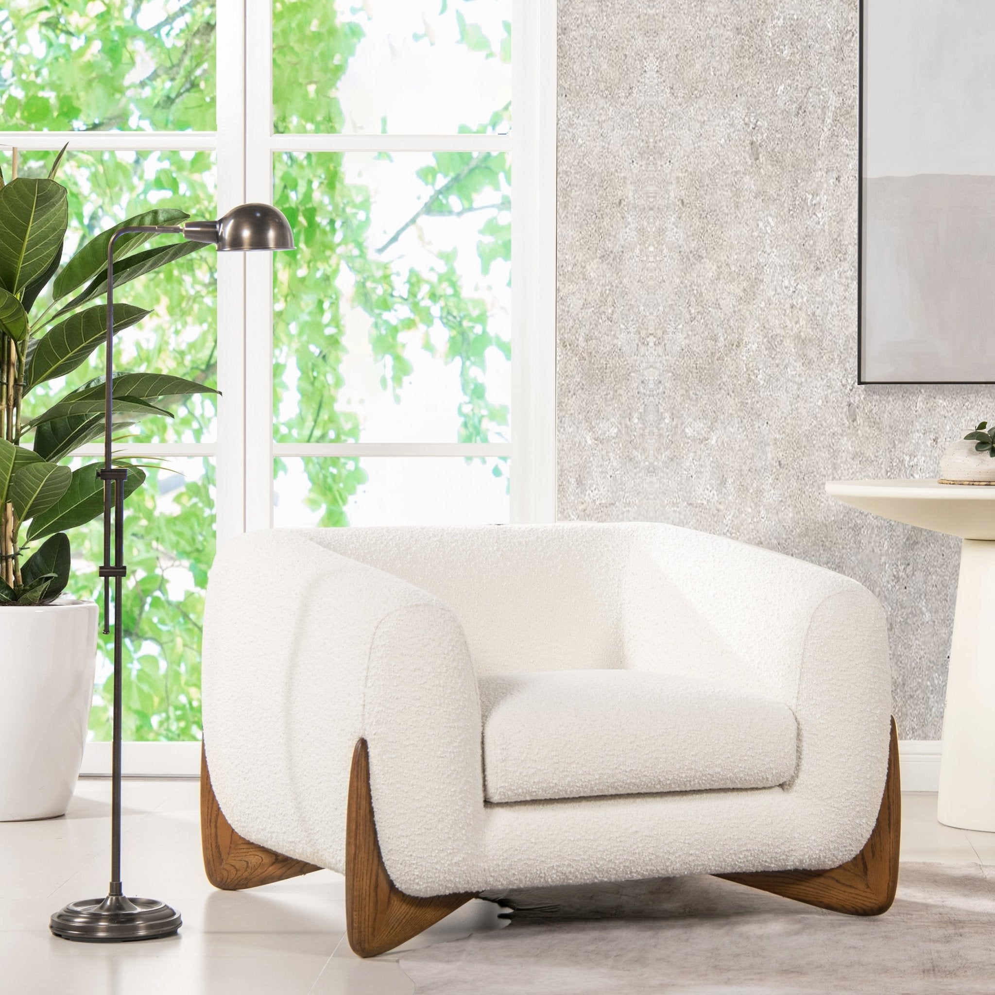 Upholstered Arm Chair with Wooden Base - Accent Chairs