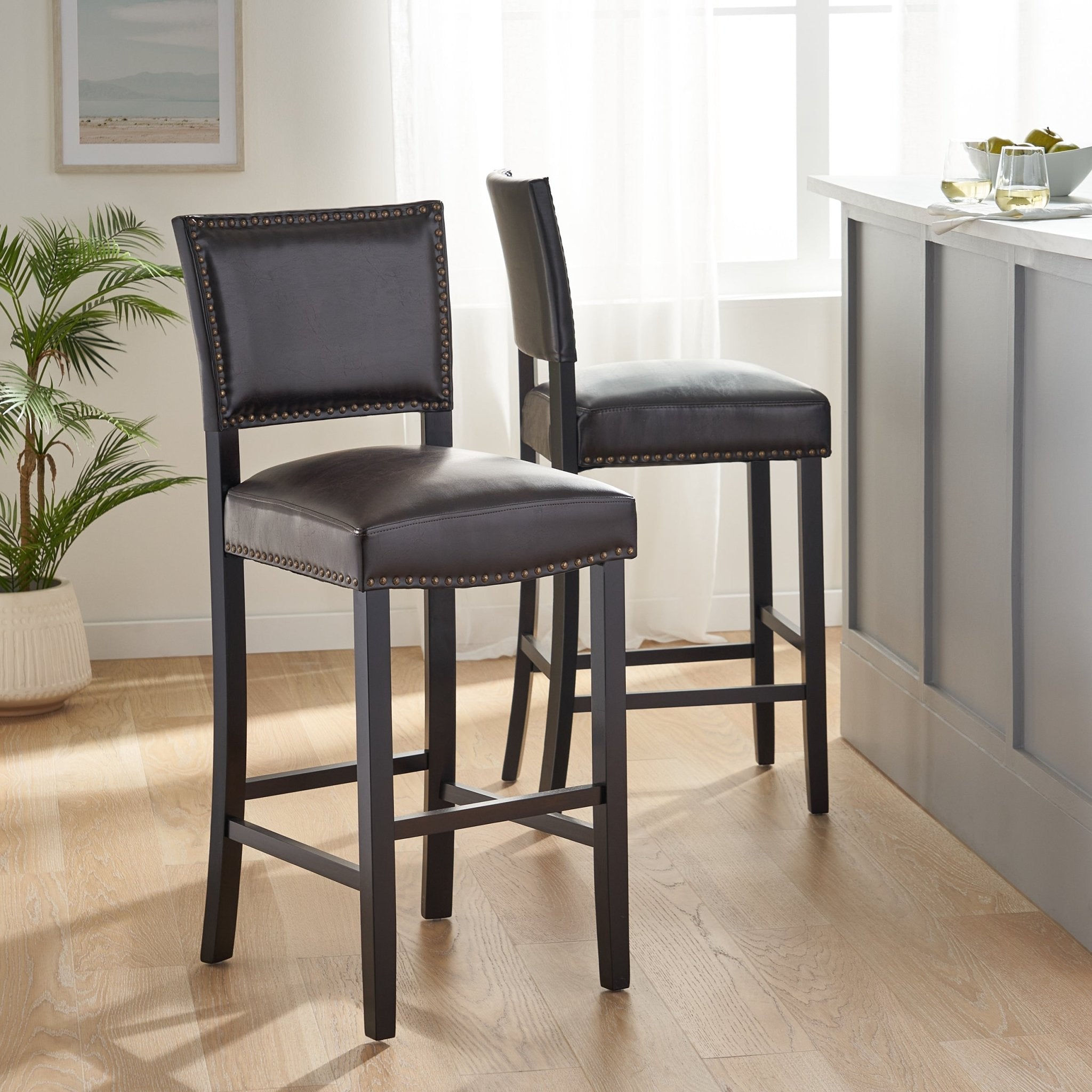 Upholstered Barstool with Open Back and Nail Head Trim - Bar Stool