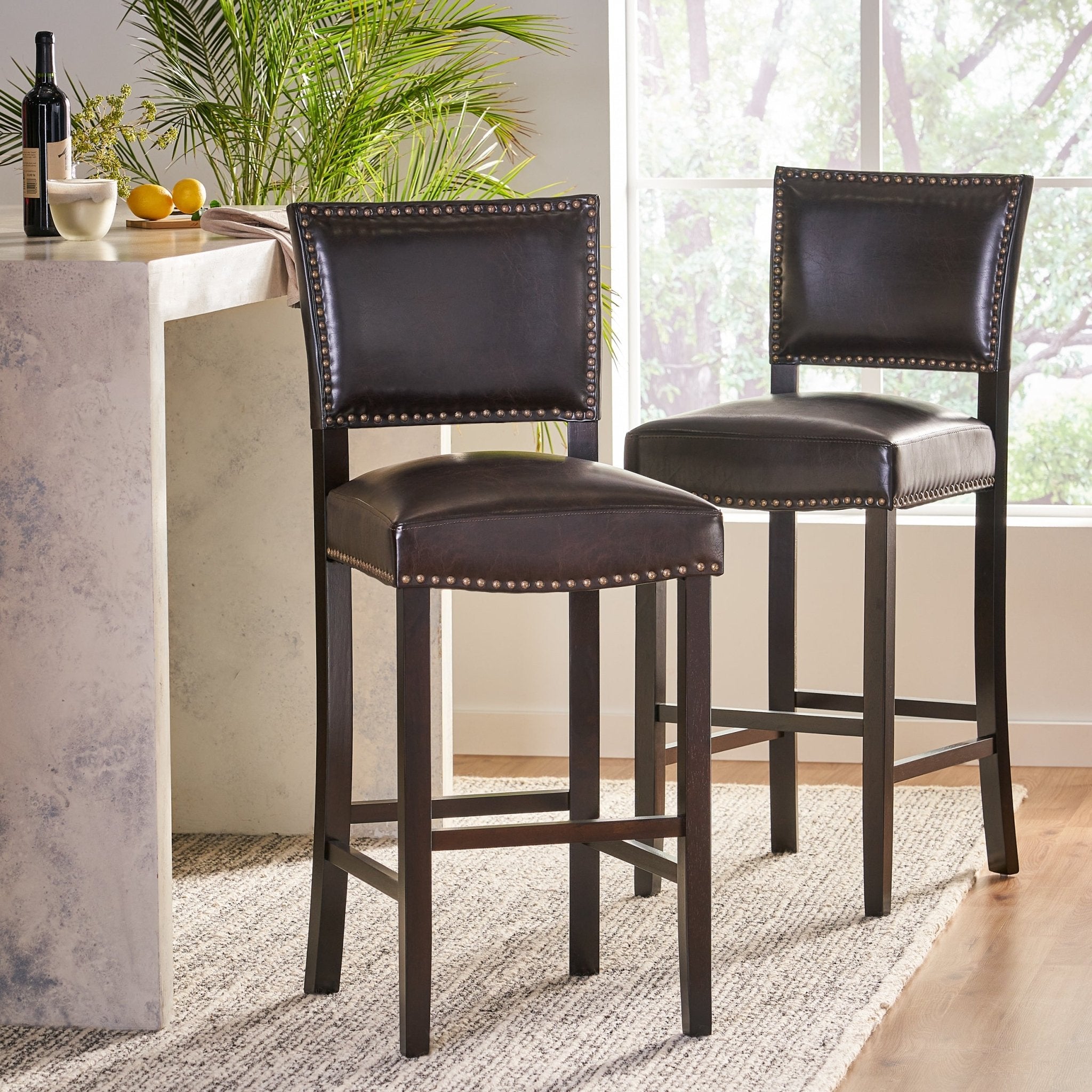 Upholstered Barstool with Open Back and Nail Head Trim - Bar Stool