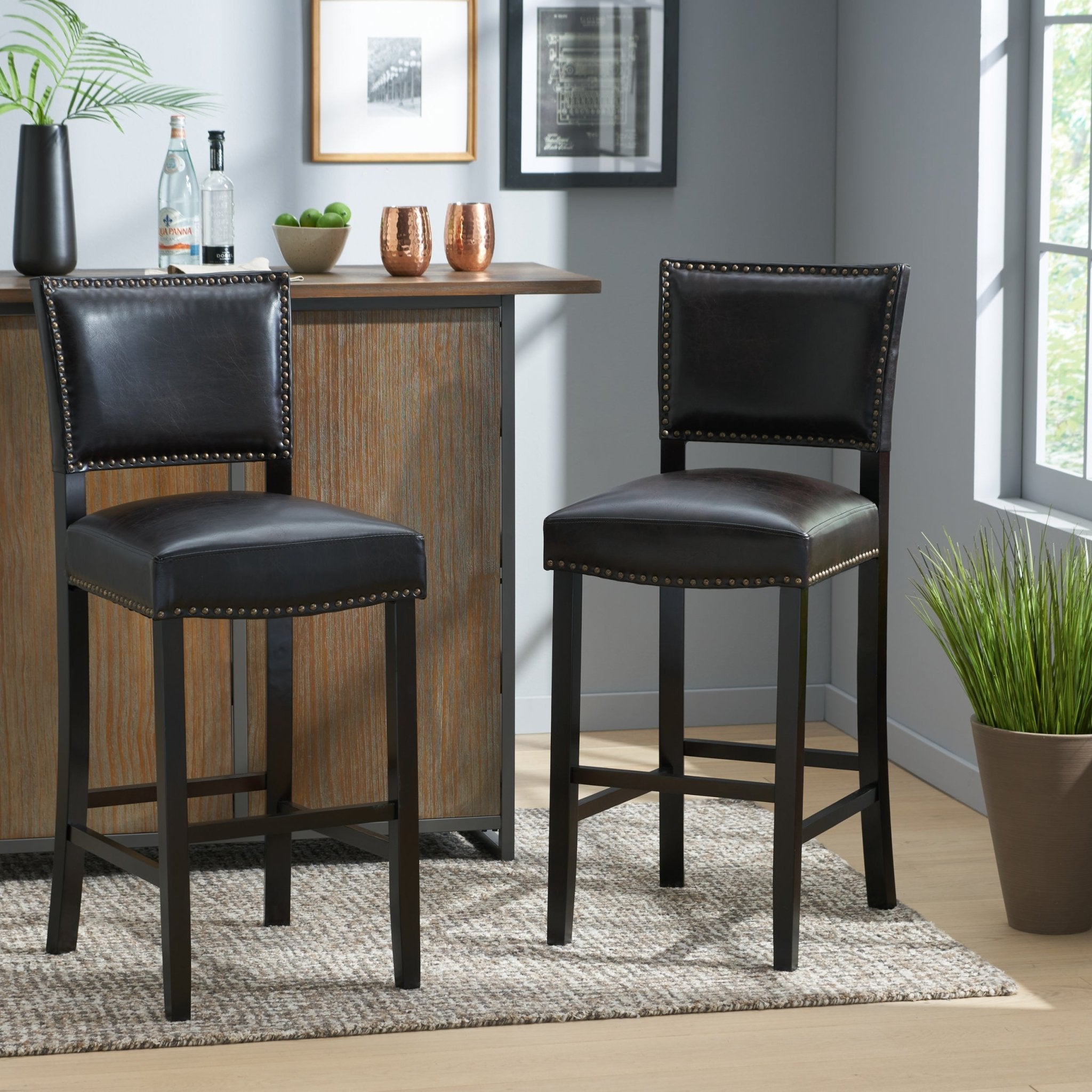 Upholstered Barstool with Open Back and Nail Head Trim - Bar Stool