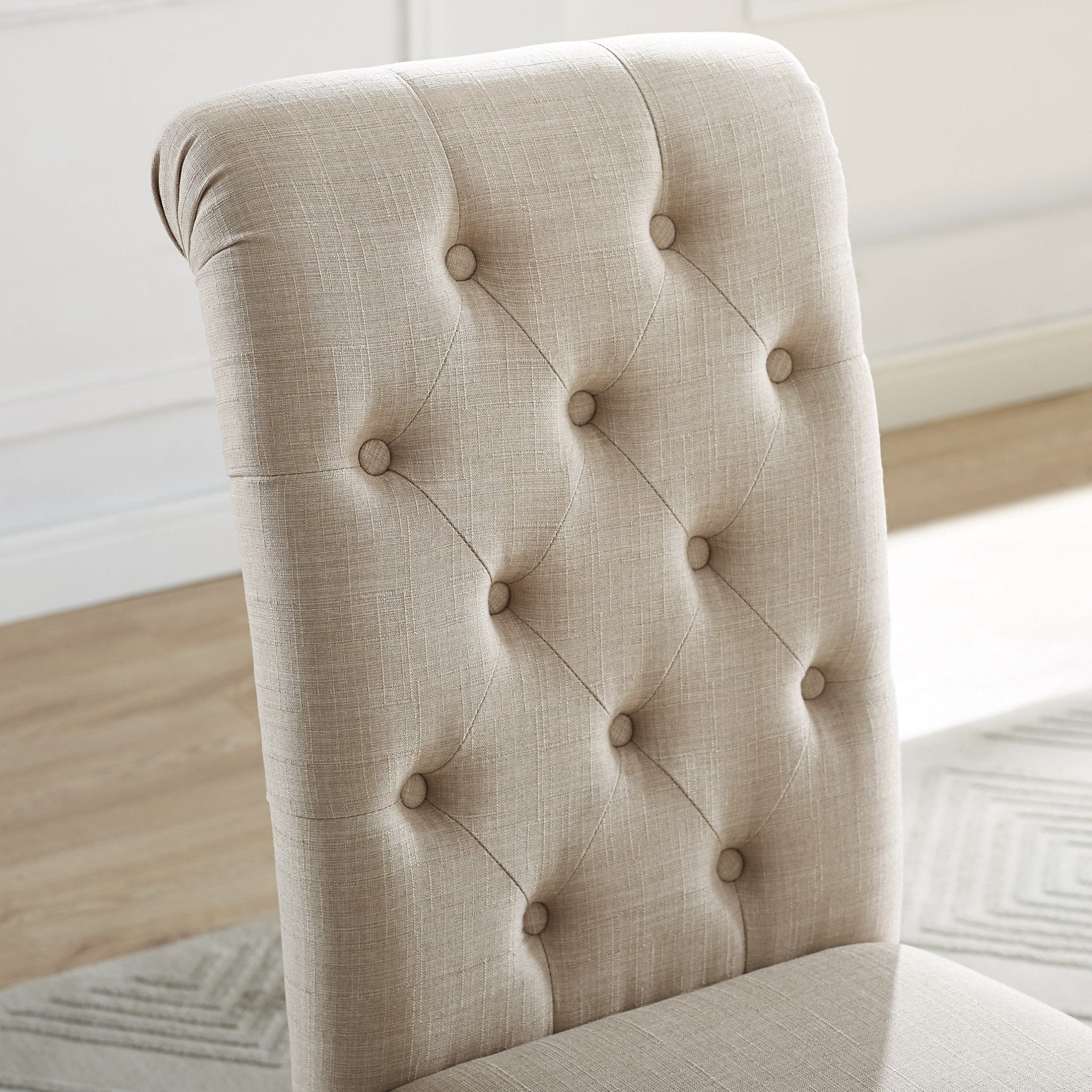 Upholstered Button - Tufted Dining Chair with Armless Design and Rolled Back, Set of 2 - Dining Chairs