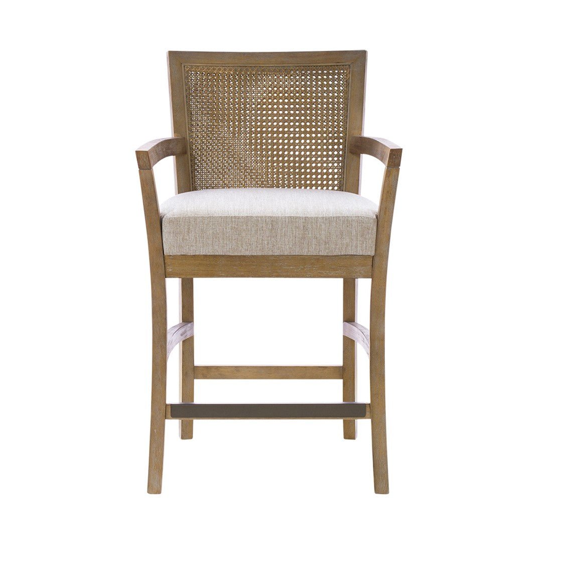 Upholstered Counter Stool with Cane Back and Open Arm Design - Counter Stools