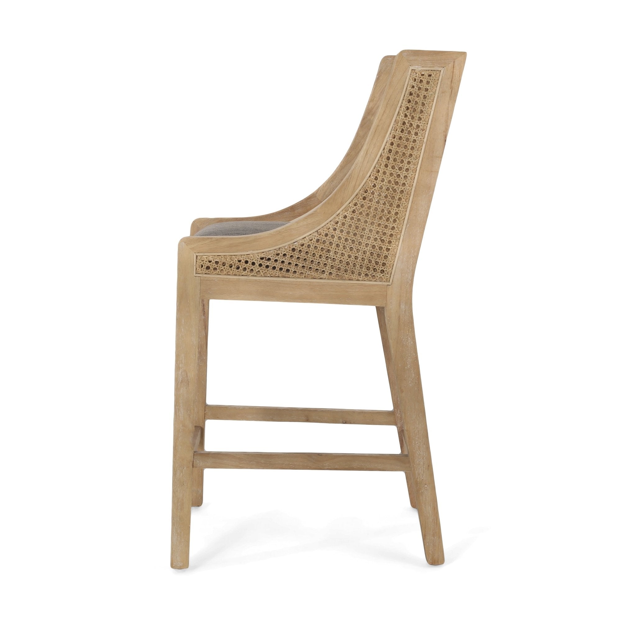Upholstered Counter Stool with Cane Webbing Backrest, Set of 2 - Counter Stools