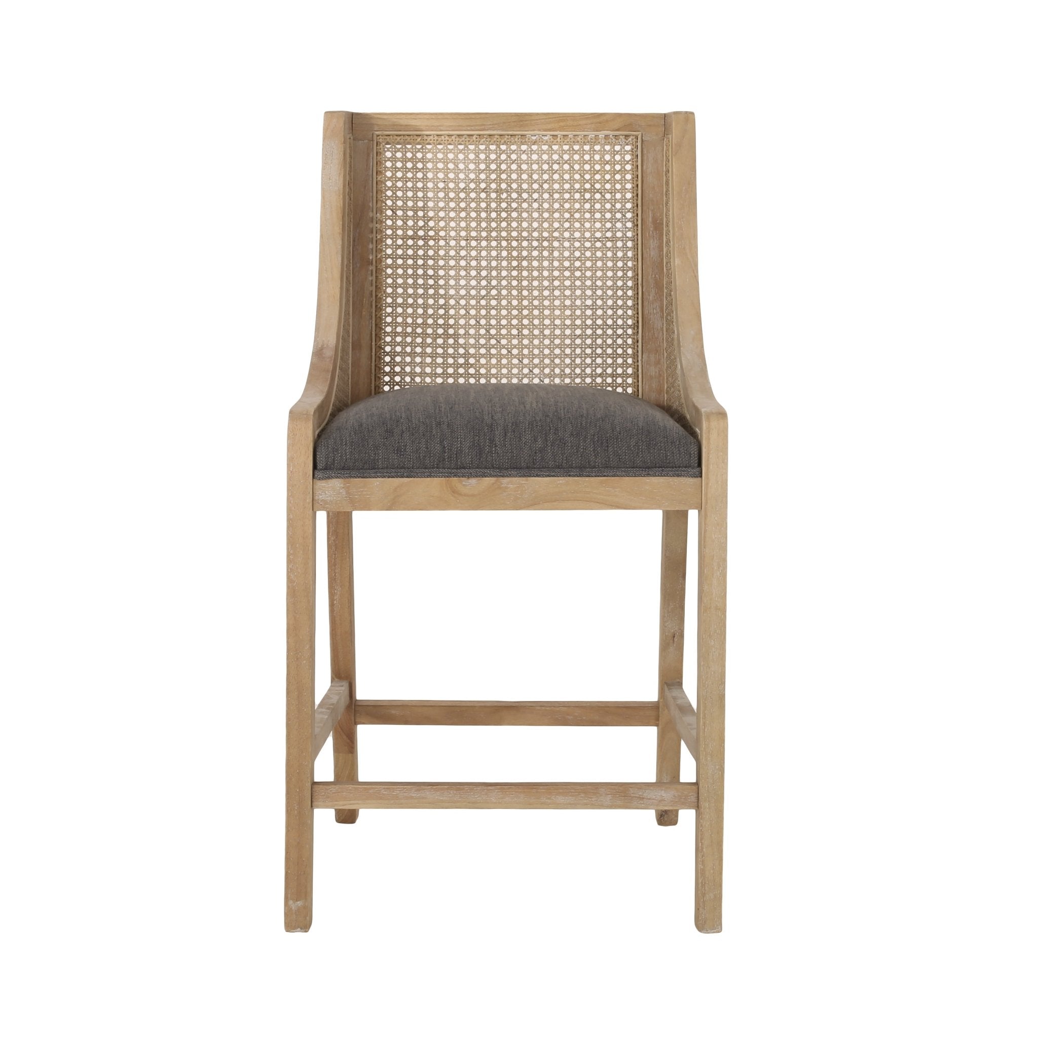 Upholstered Counter Stool with Cane Webbing Backrest, Set of 2 - Counter Stools