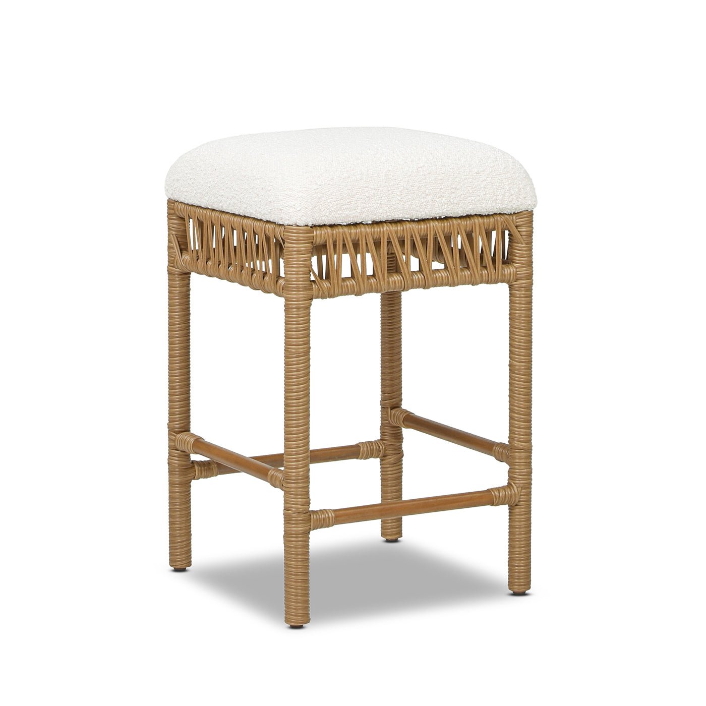 Upholstered Counter Stool with Resin Rattan Frame and Backless Design - Counter Stools