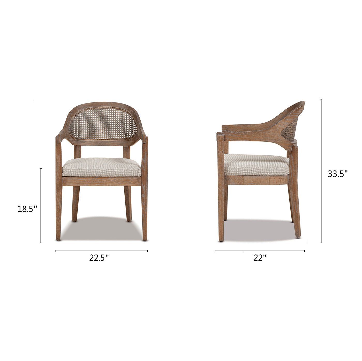 Upholstered Dining Chair with Rattan Back and Wood Frame - Dining Chairs