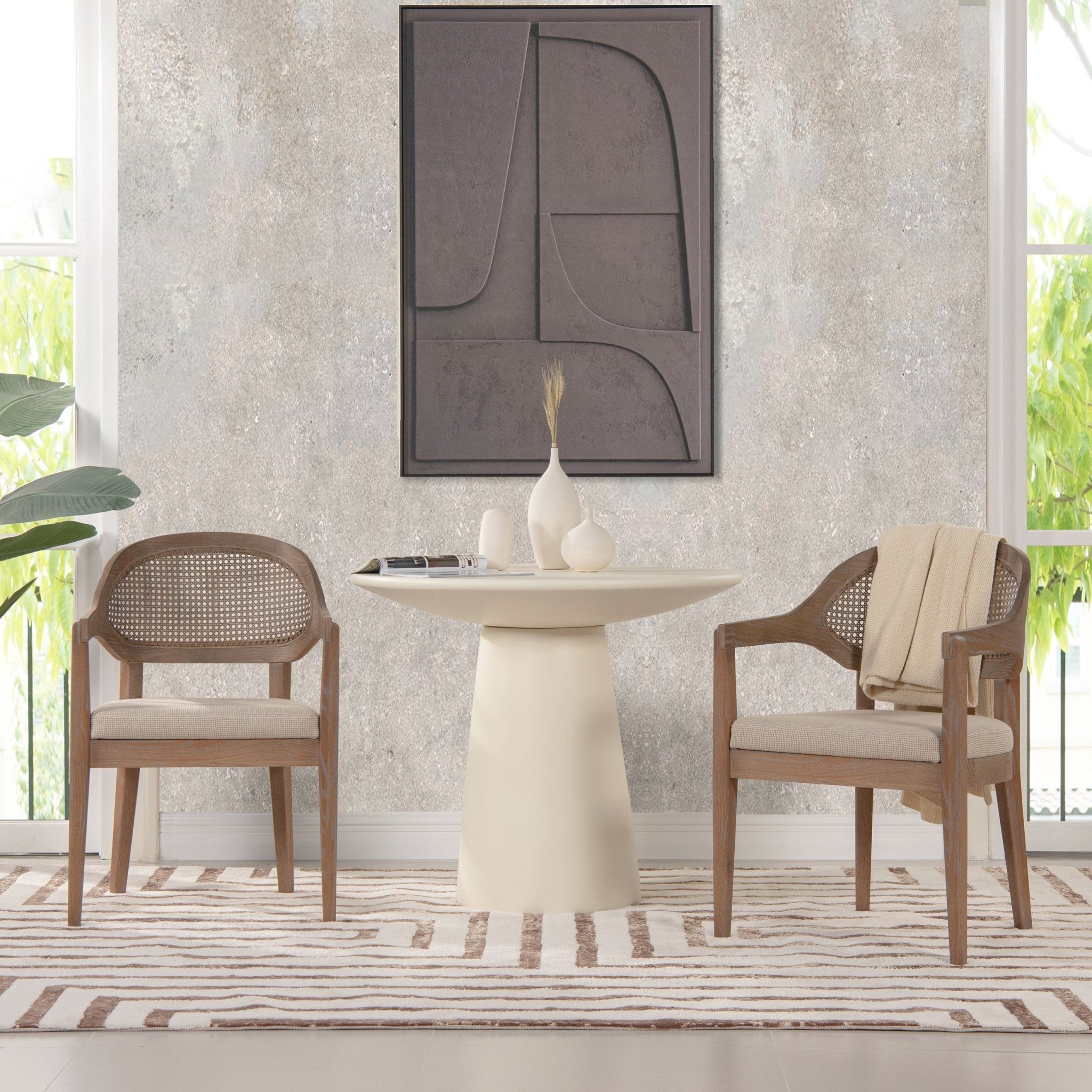 Upholstered Dining Chair with Rattan Back and Wood Frame - Dining Chairs