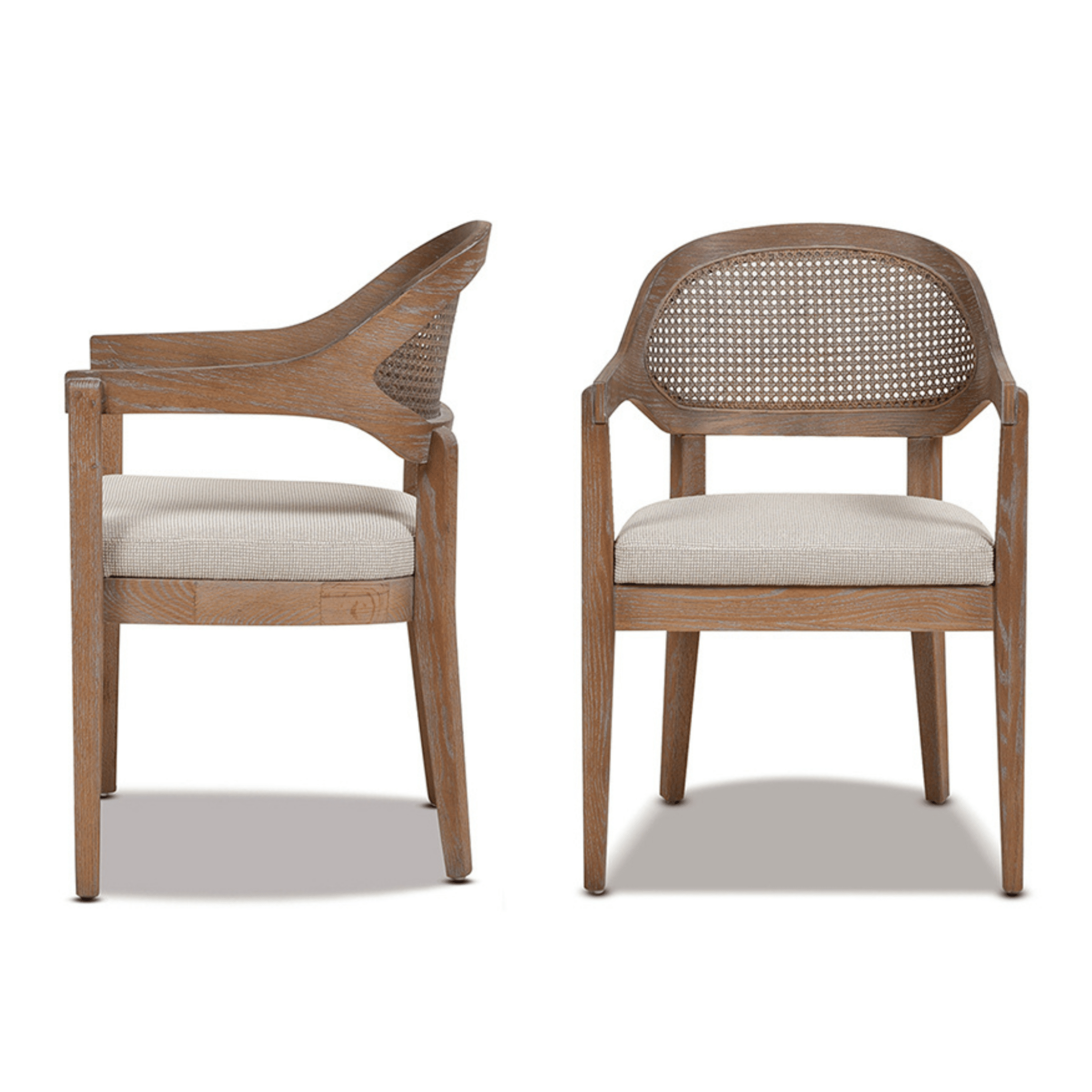 Upholstered Dining Chair with Rattan Back and Wood Frame - Dining Chairs