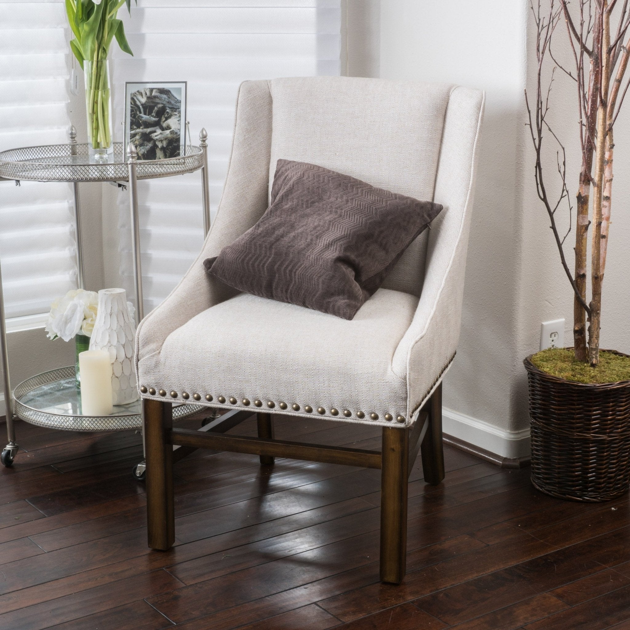 Upholstered Dining Chair with Wing Back, Slide Arm and Nail Head Trim - Dining Chairs