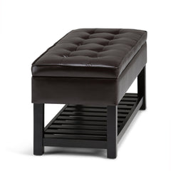 Upholstered Faux Leather Storage Ottoman with Tufted Top and Open Bottom Shelf - Ottomans