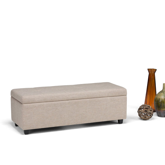 Upholstered Linen Storage Ottoman with Stitching Tufted - Ottomans