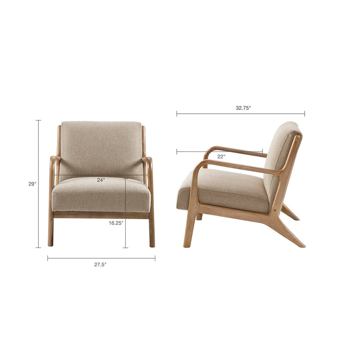 Upholstered Lounge Chair with Curved Arms and Solid Wood Frame - Accent Chairs