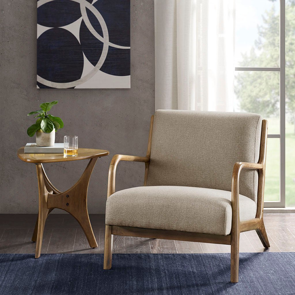 Upholstered Lounge Chair with Curved Arms and Solid Wood Frame - Accent Chairs