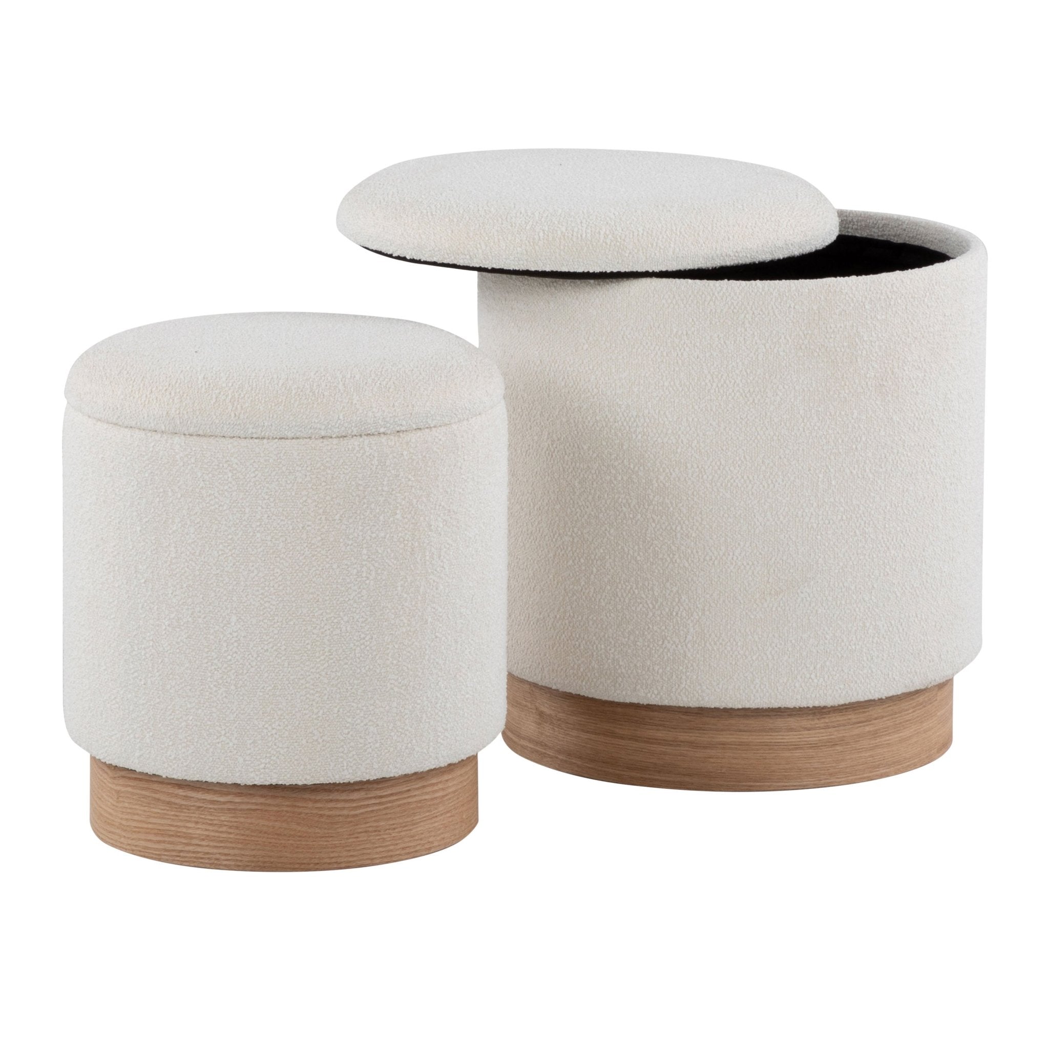 Upholstered Ottoman with Natural Wood Base, Set of 2 - Ottomans