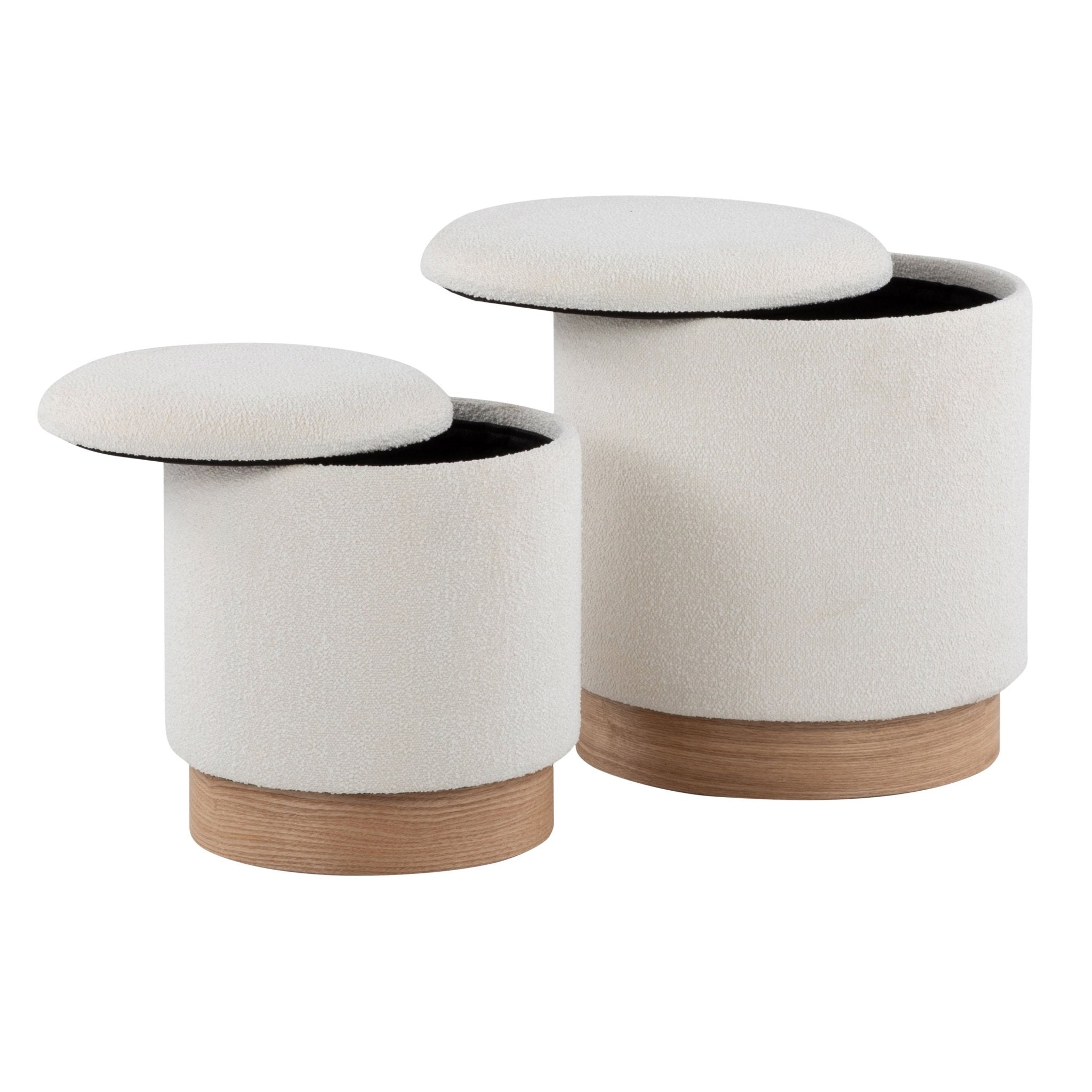 Upholstered Ottoman with Natural Wood Base, Set of 2 - Ottomans