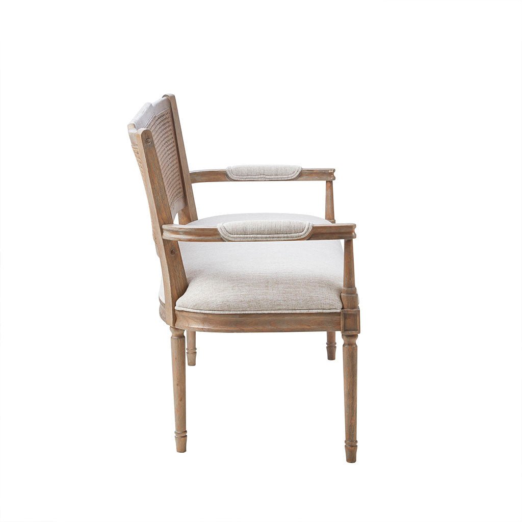 Upholstered Settee with Topped Pillow Arms and Rattan Inset Back - Benches
