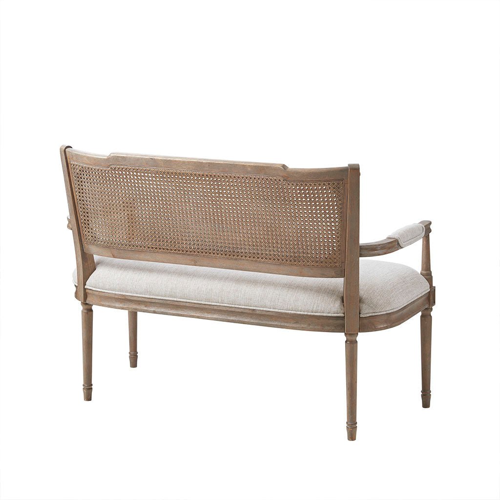 Upholstered Settee with Topped Pillow Arms and Rattan Inset Back - Benches