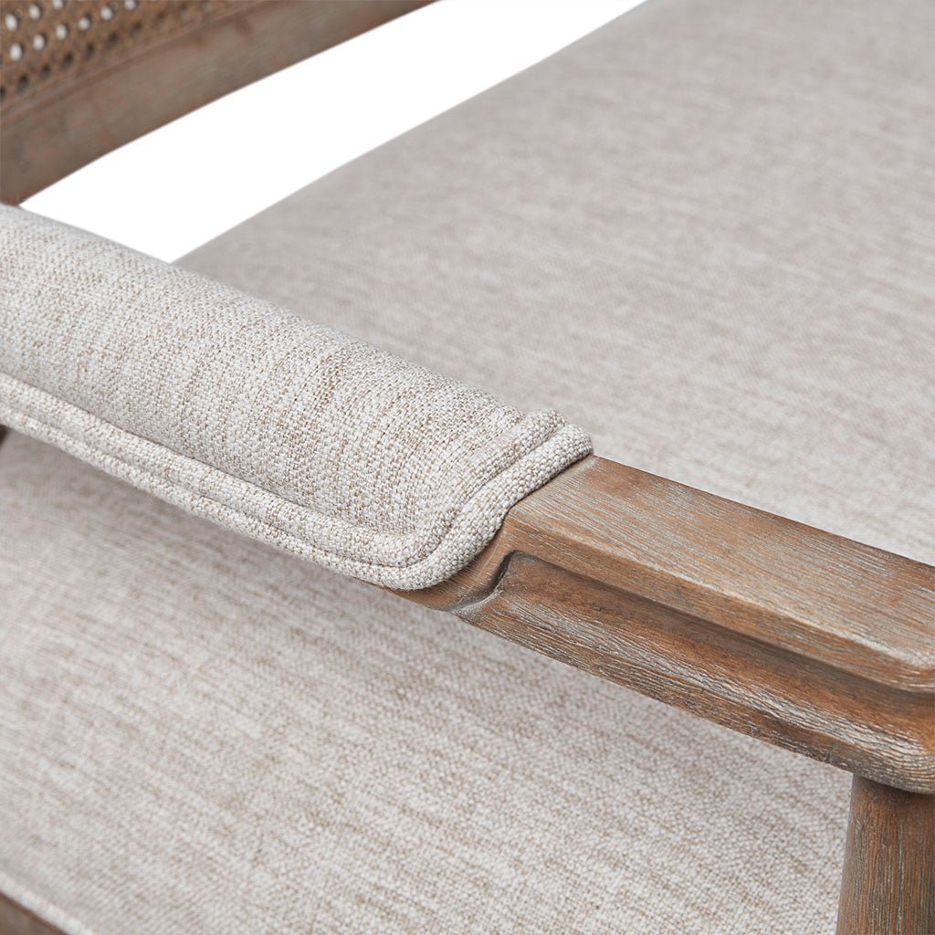 Upholstered Settee with Topped Pillow Arms and Rattan Inset Back - Benches