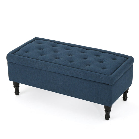 Upholstered Suede Storage Bench with Button Tufted and Turned Legs - Benches