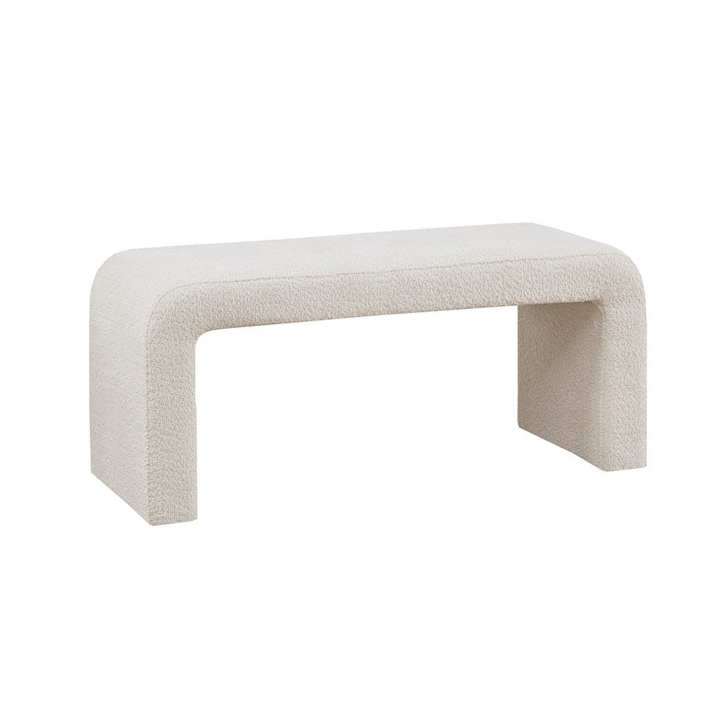 Upholstered Textured Boucle Fabric Waterfall Bench - Benches
