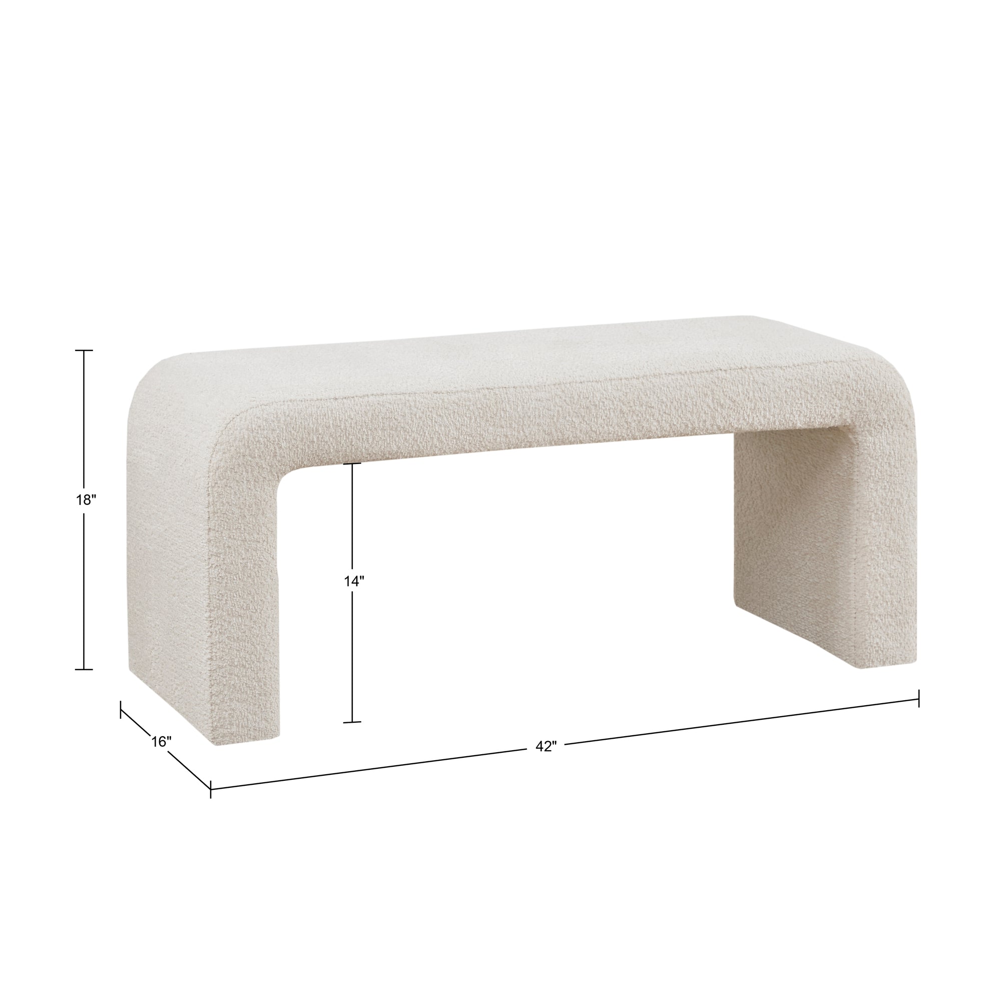 Upholstered Textured Boucle Fabric Waterfall Bench - Benches