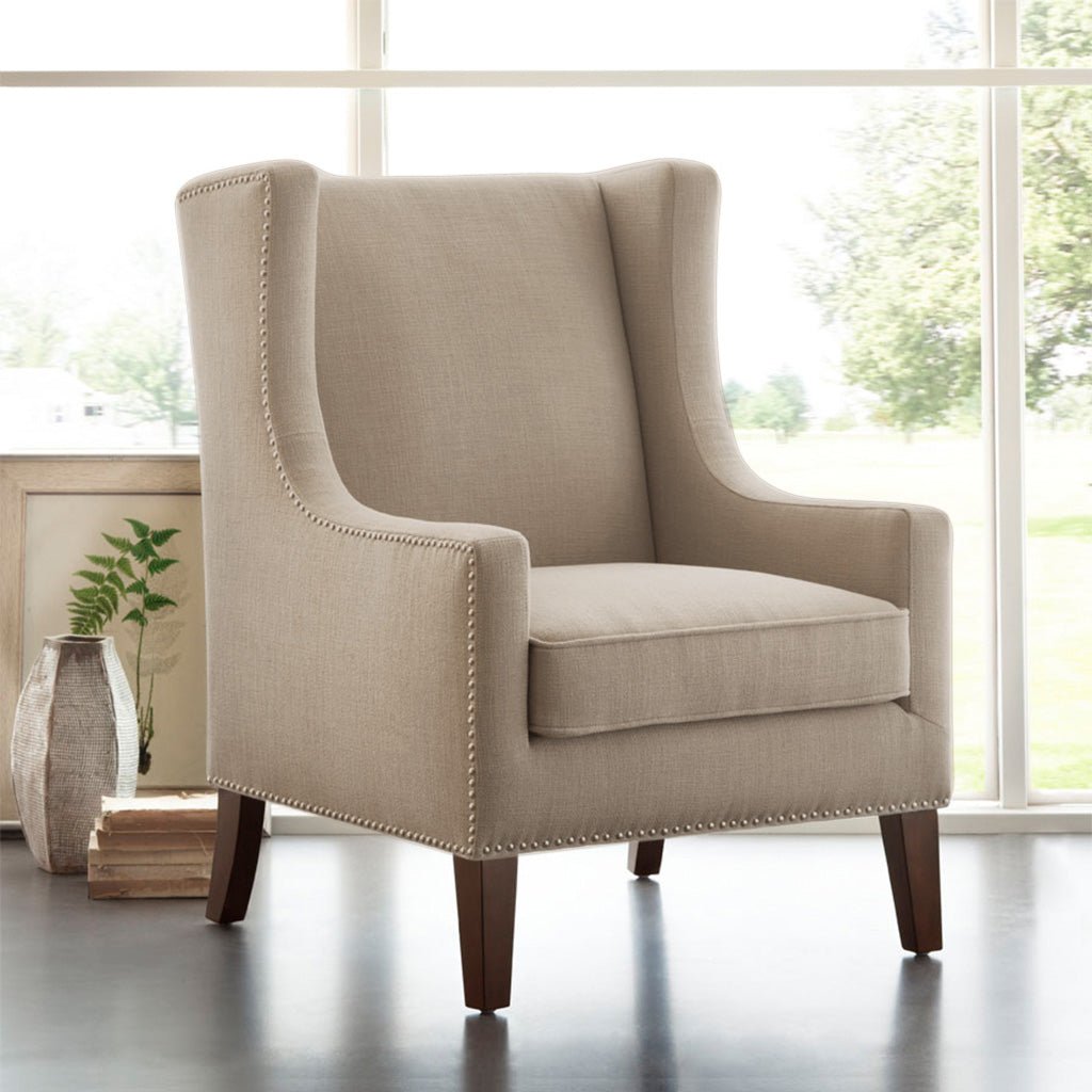 Upholstered Wingback Chair with Nailhead Trim and Removable Cushion - Accent Chairs