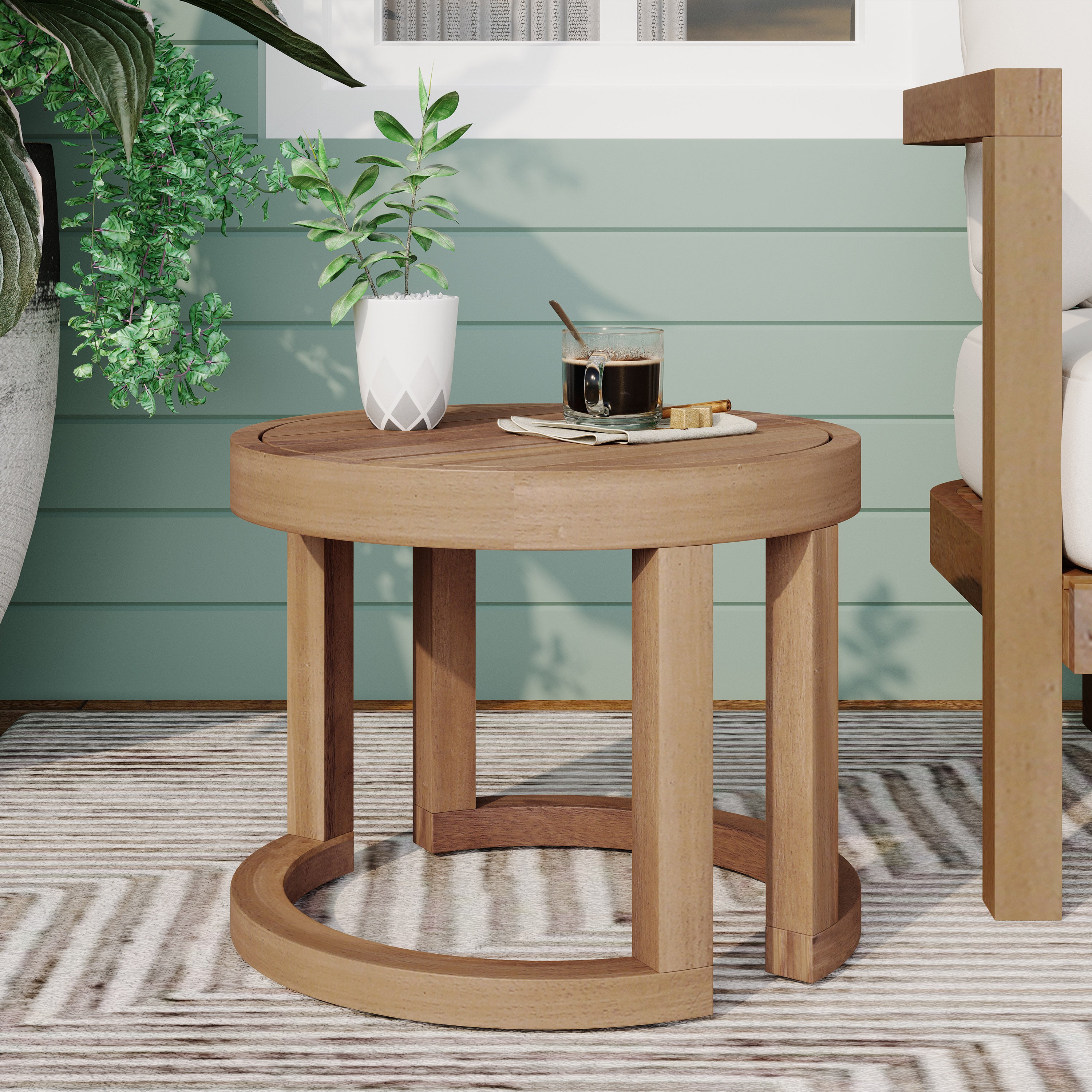 Outdoor Acacia Wood Side Table, 18" Solid Side Table