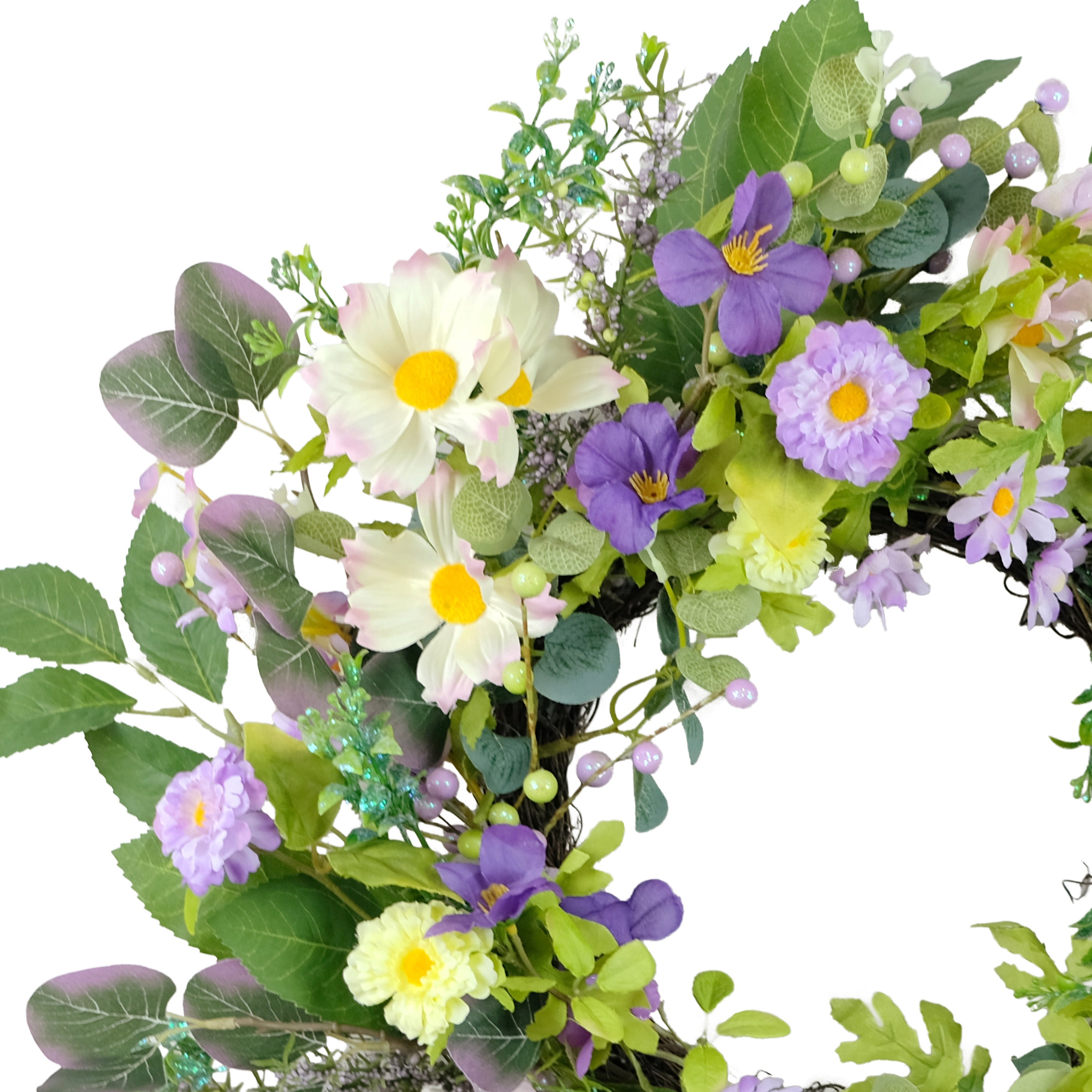 24" Artificial Daisy Floral Spring Wreath, Purple