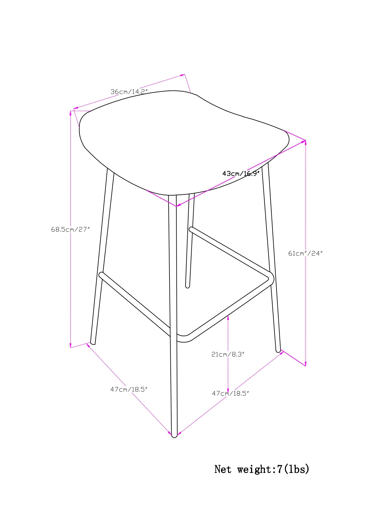 Horizons Faux Leather Stool with Padded Seat and Footrest, Set of 2