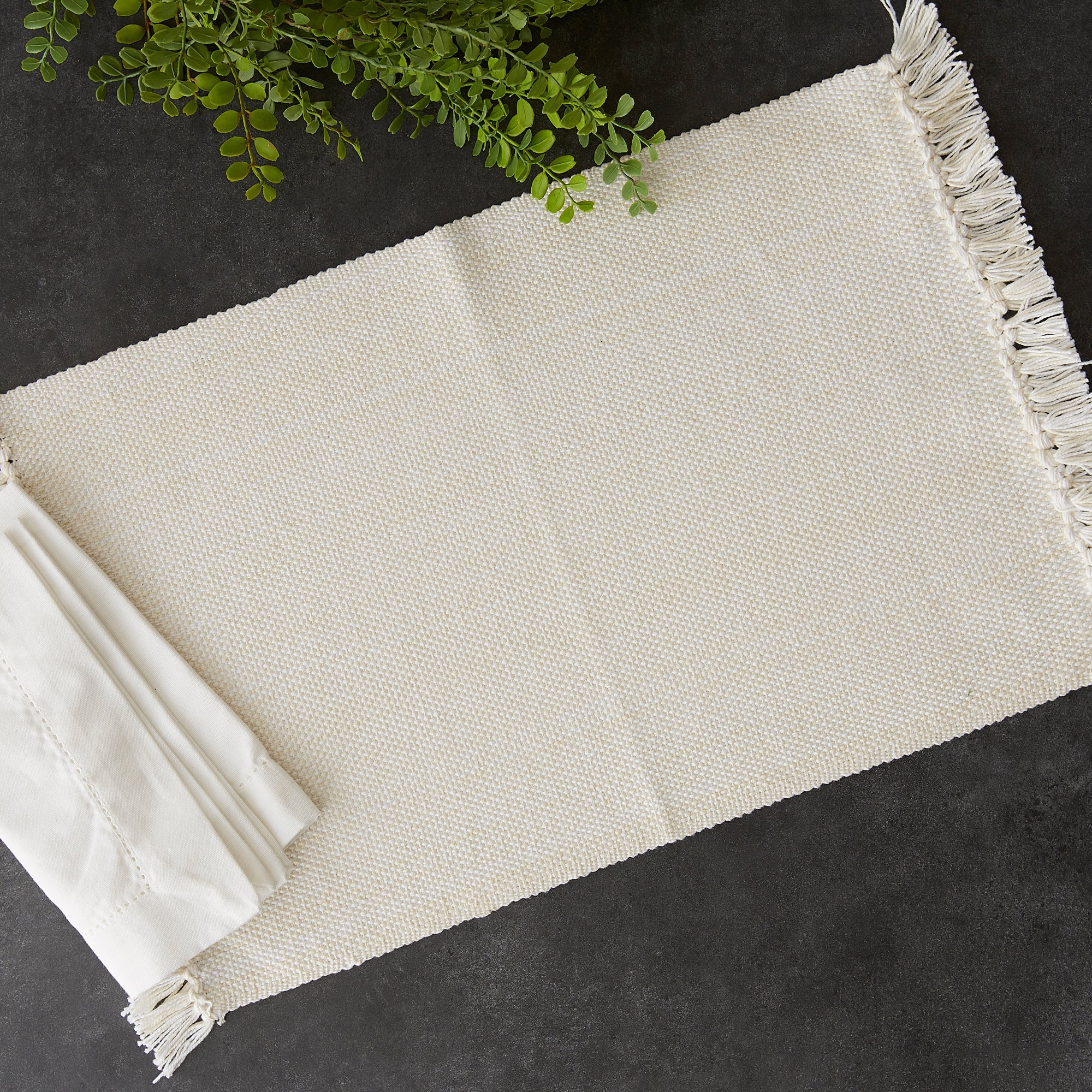 Variegated Fringe 13X19" Nautical Blue Cotton Placemat Set Of 6 - Placemats