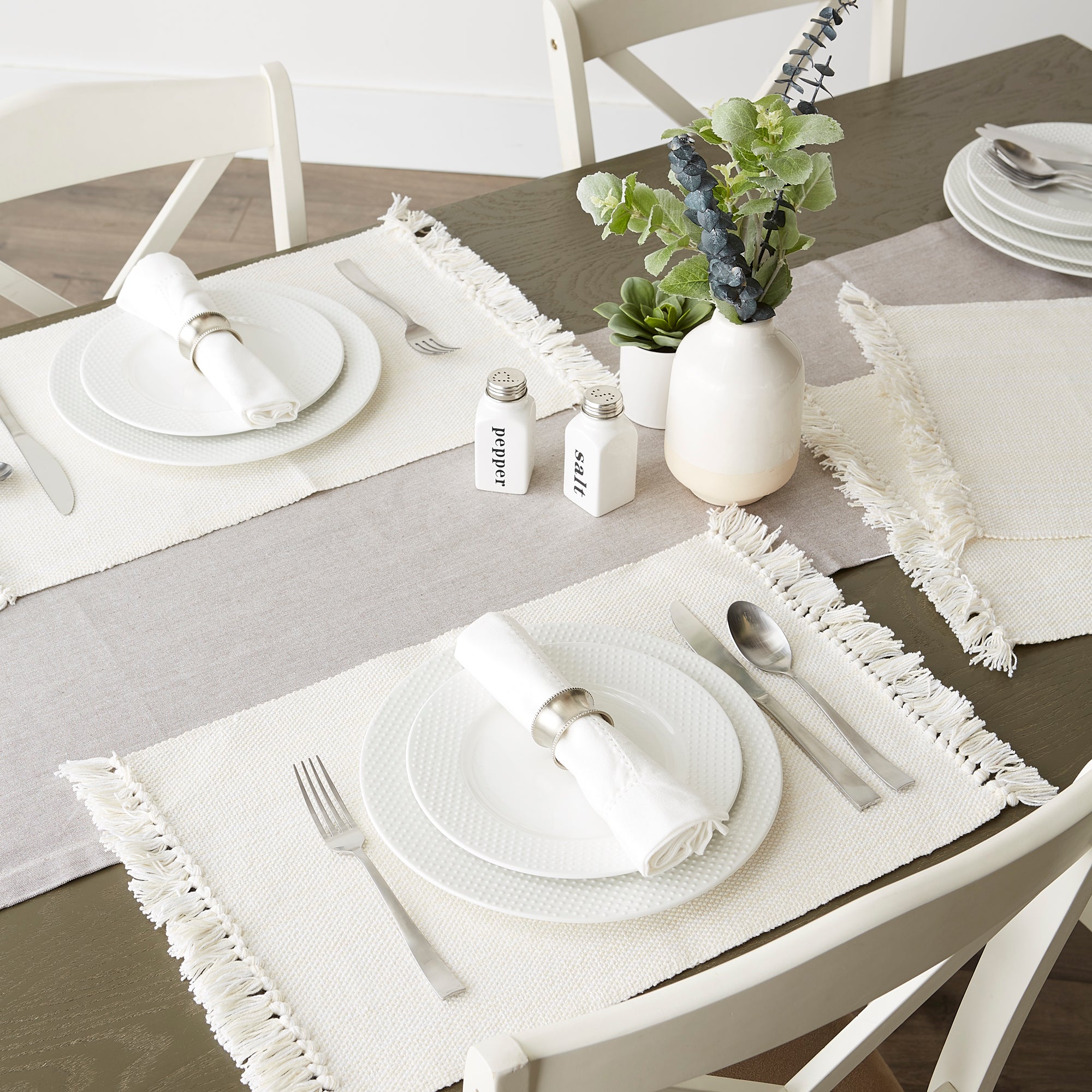 Variegated Fringe 13X19" Nautical Blue Cotton Placemat Set Of 6 - Placemats