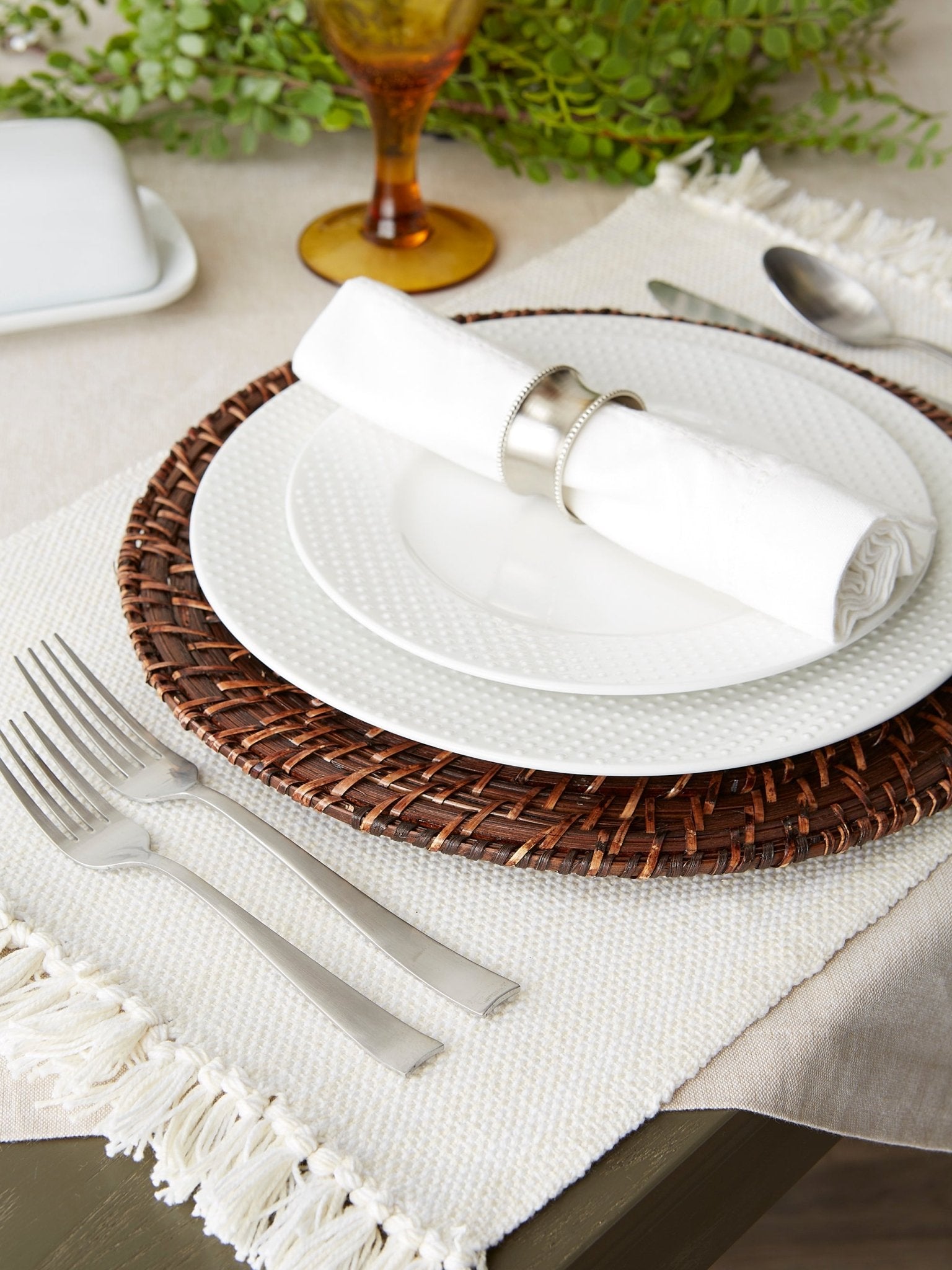 Variegated Fringe 13X19" Nautical Blue Cotton Placemat Set Of 6 - Placemats