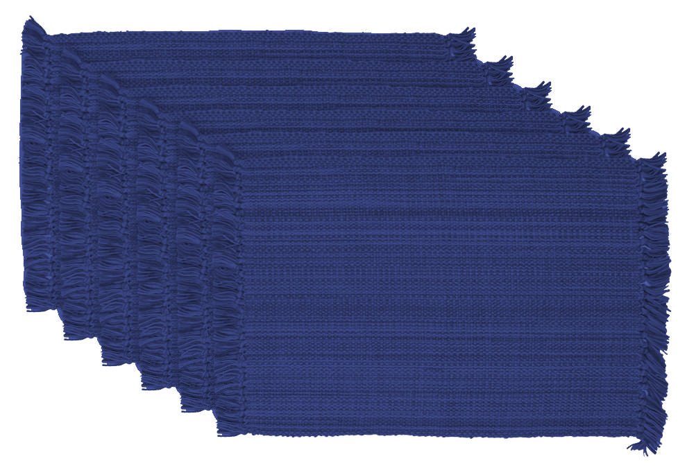 Variegated Fringe 13X19" Nautical Blue Cotton Placemat Set Of 6 - Placemats