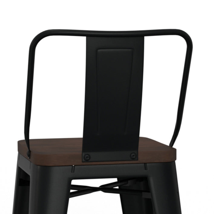 Boundless Metal/Wood Counter Stool with Curved Back, Cross Brace and Footrest, Set of 2