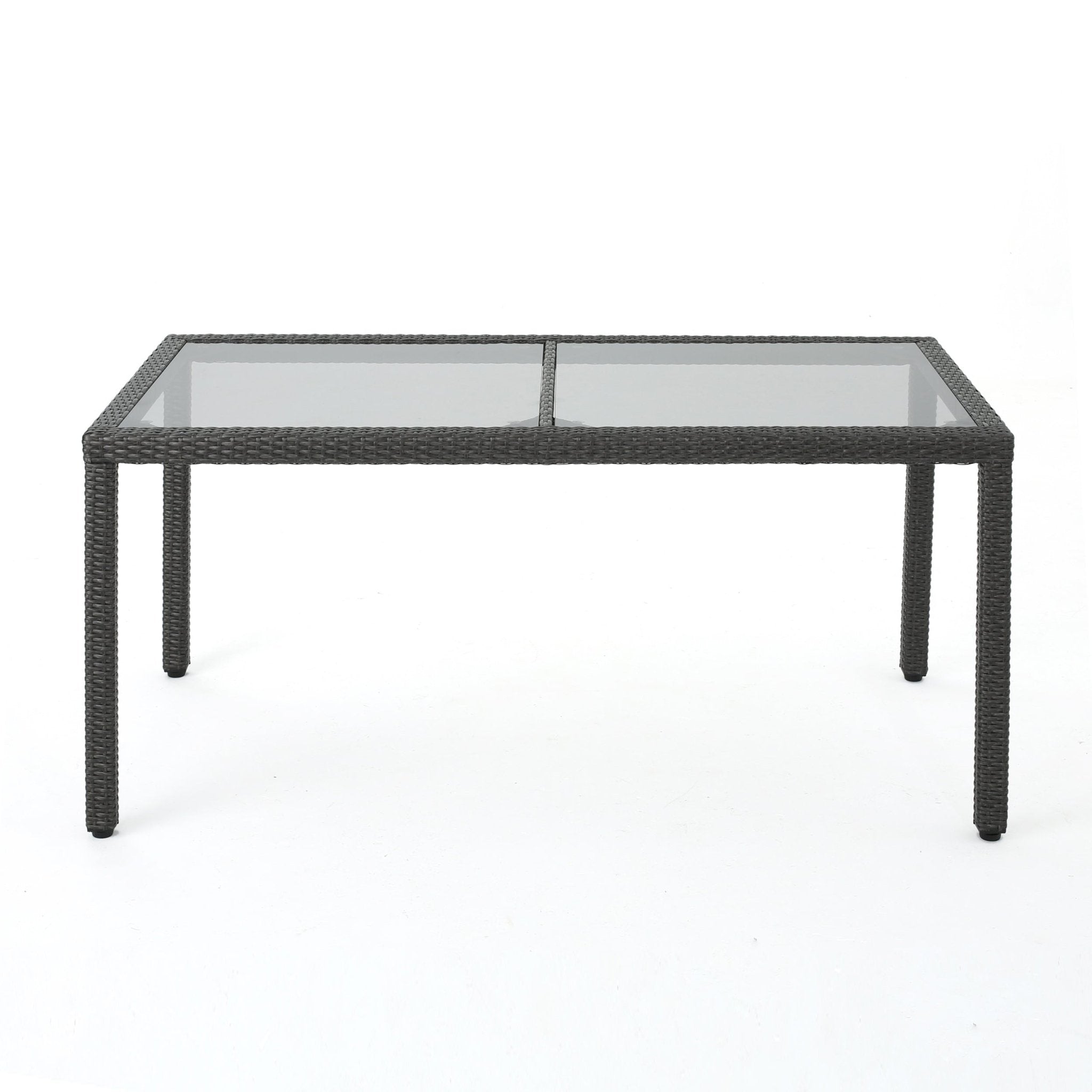Velveteen Outdoor Dining Table with Rattan Cover and Darkened Glass Top Table - Outdoor Tables