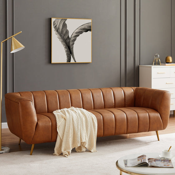 Verdure Genuine Italian Leather Channel Tufted Sofa - Sofas